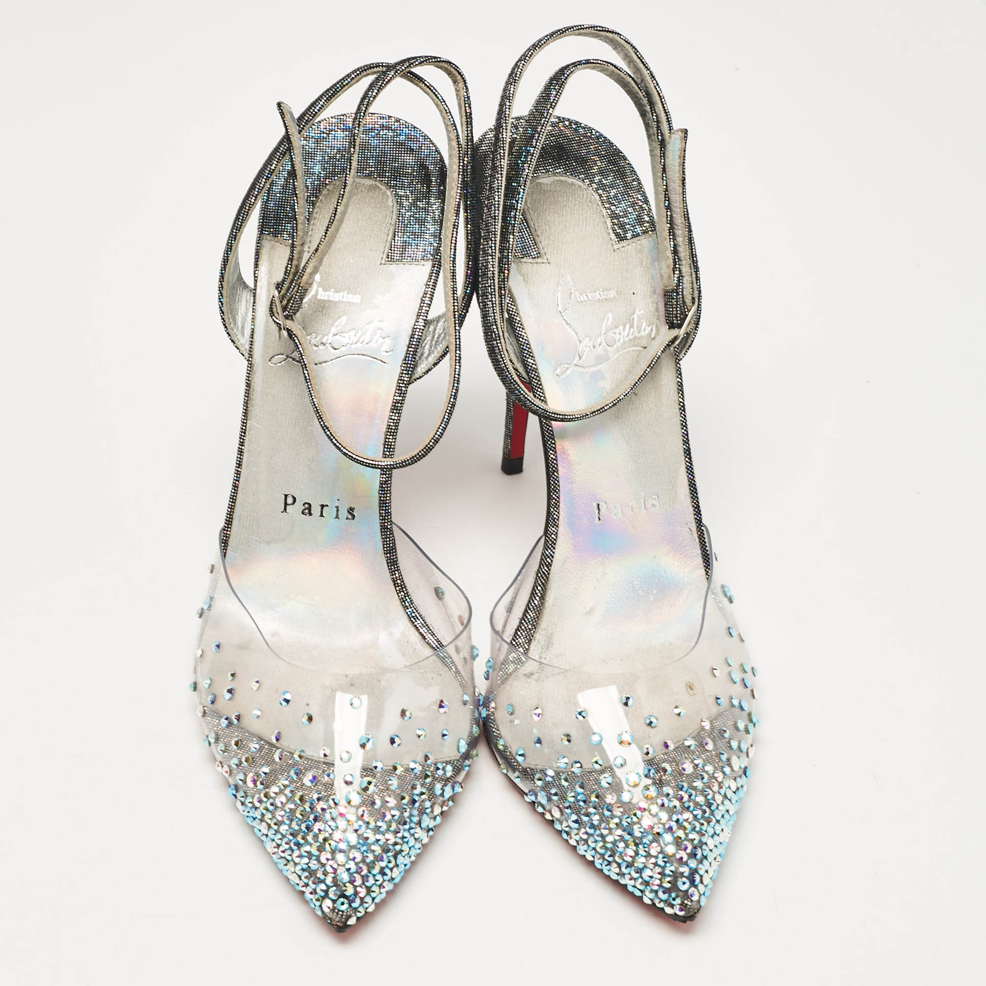 Christian Louboutin Multicolor Lurex Fabric And PVC Spikaqueen Pumps Size 36.5