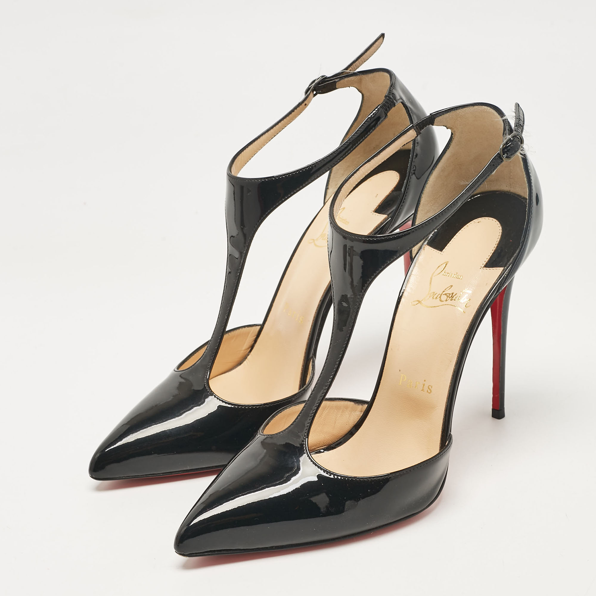 Christian Louboutin Black Patent Leather J String Pumps Size 40