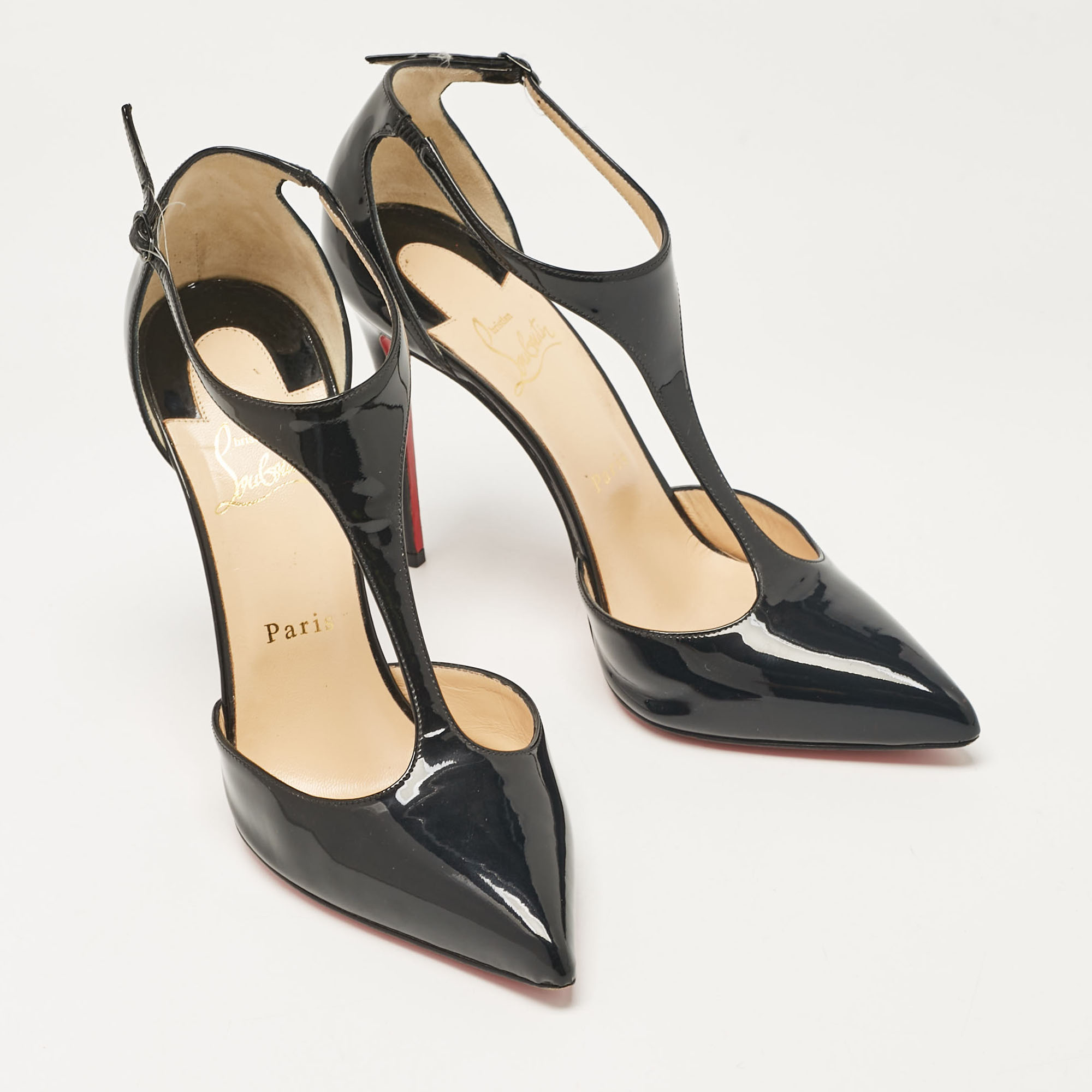 Christian Louboutin Black Patent Leather J String Pumps Size 40