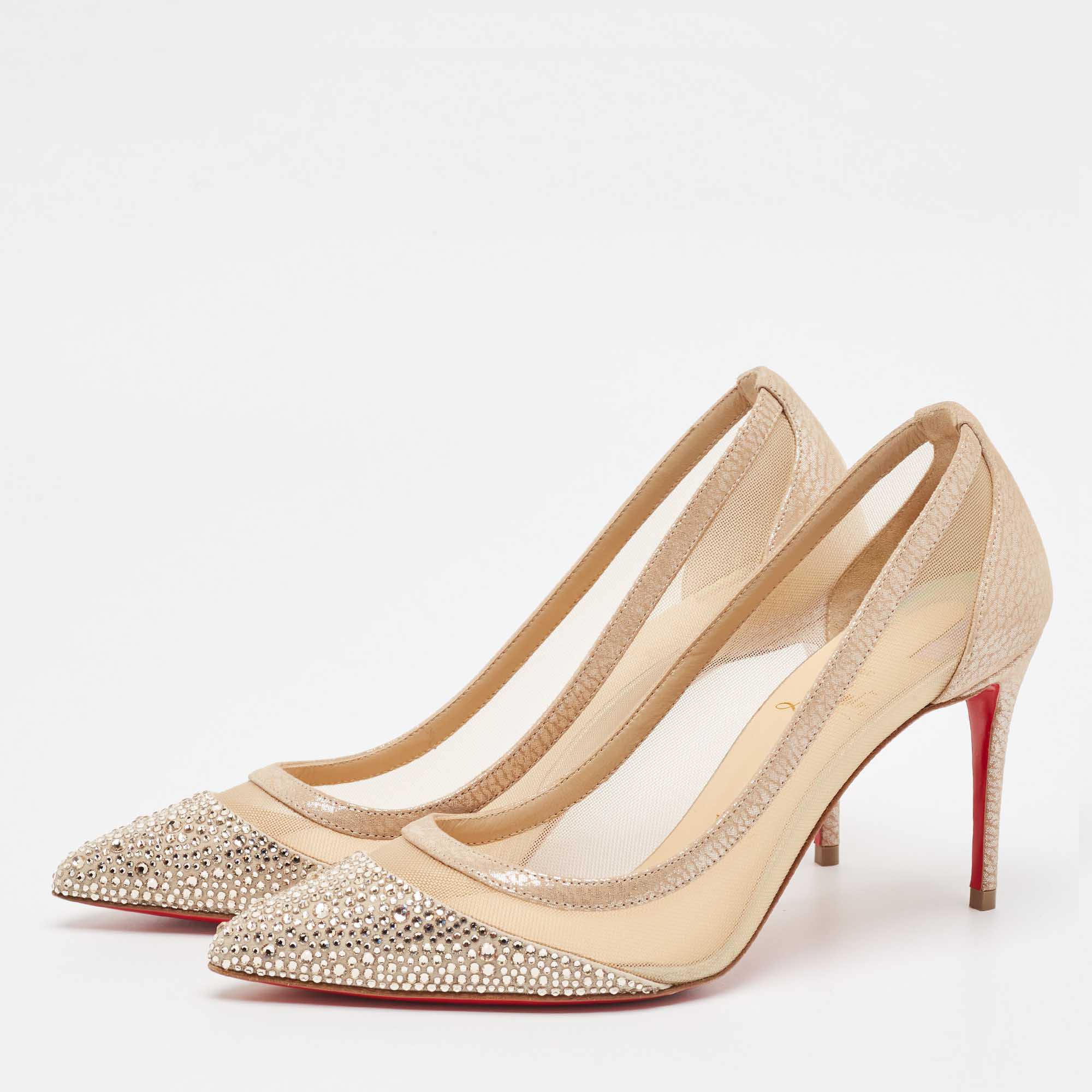 Christian Louboutin Beige Leather And Mesh Pumps Size 36