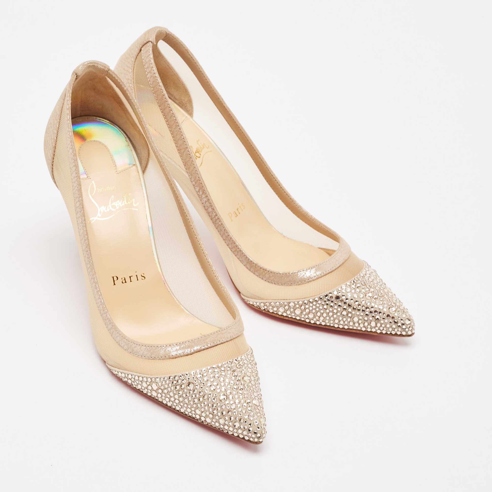 Christian Louboutin Beige Leather And Mesh Pumps Size 36