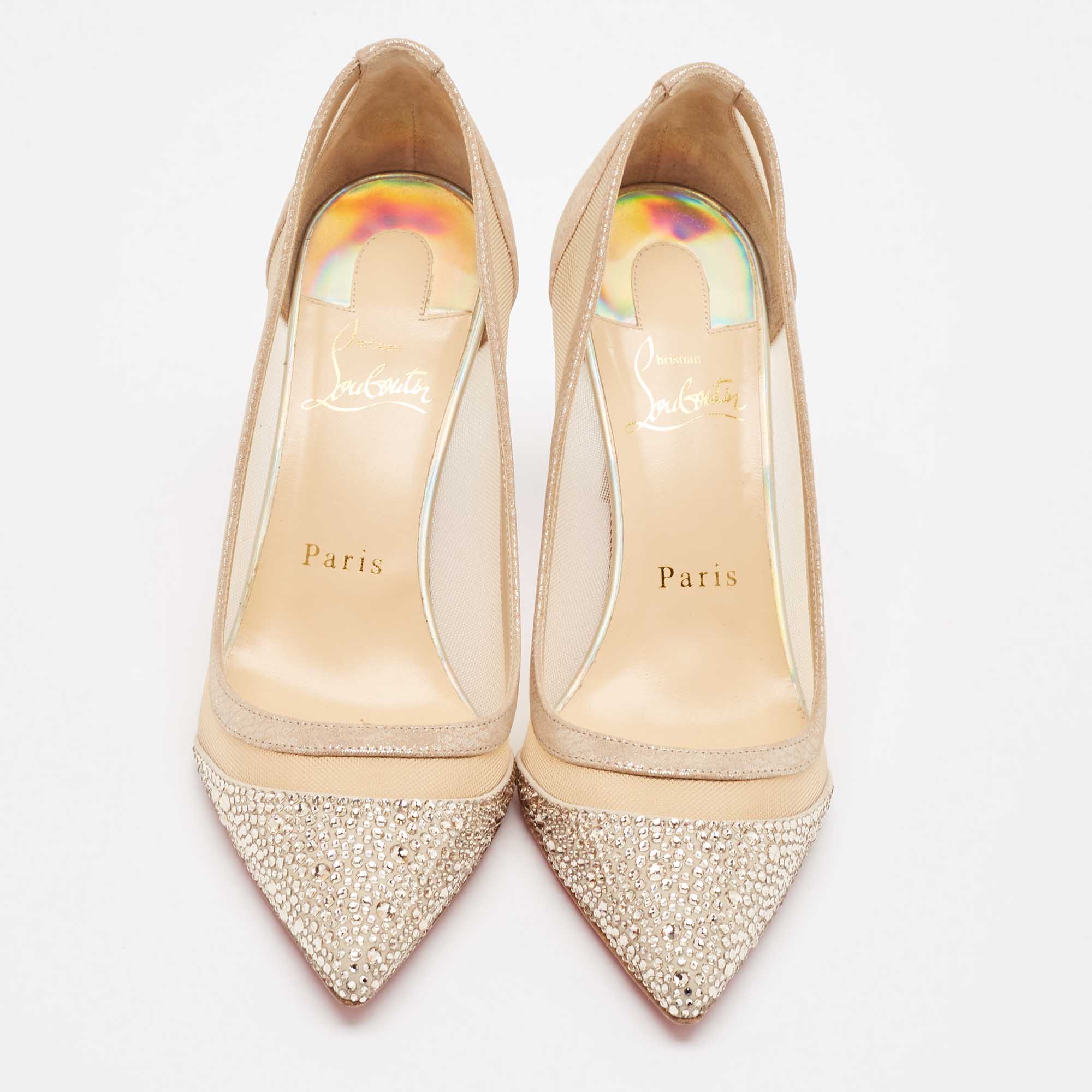 Christian Louboutin Beige Leather And Mesh Pumps Size 36