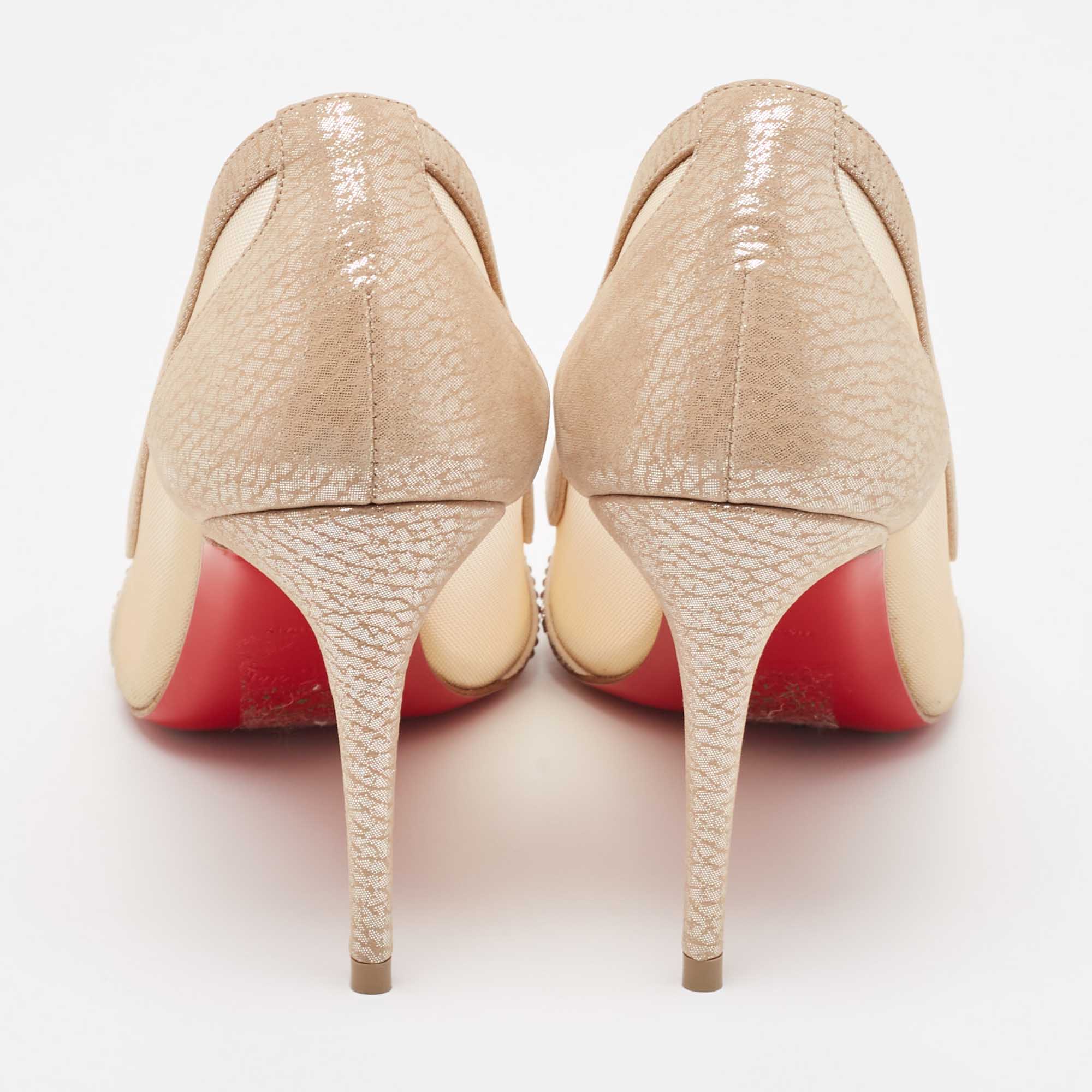 Christian Louboutin Beige Leather And Mesh Pumps Size 36