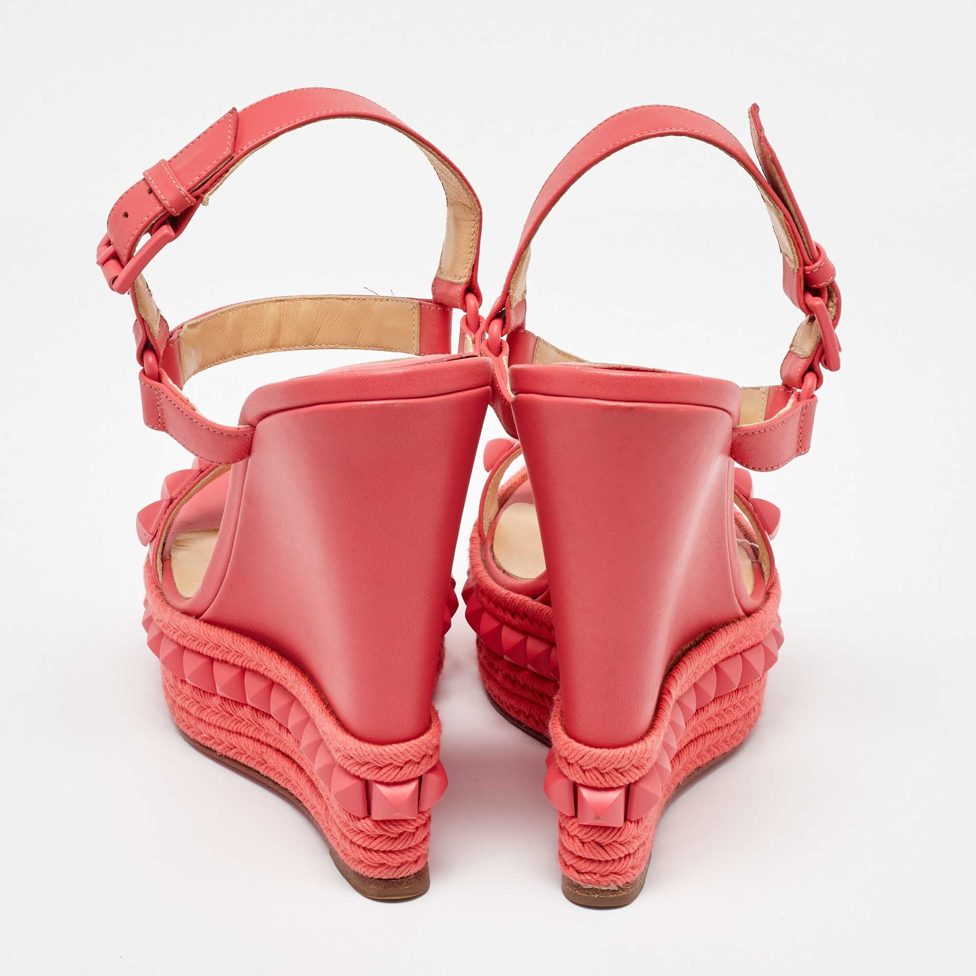 Christian Louboutin Coral Leather Pyraclou Wedge Sandals Size 36