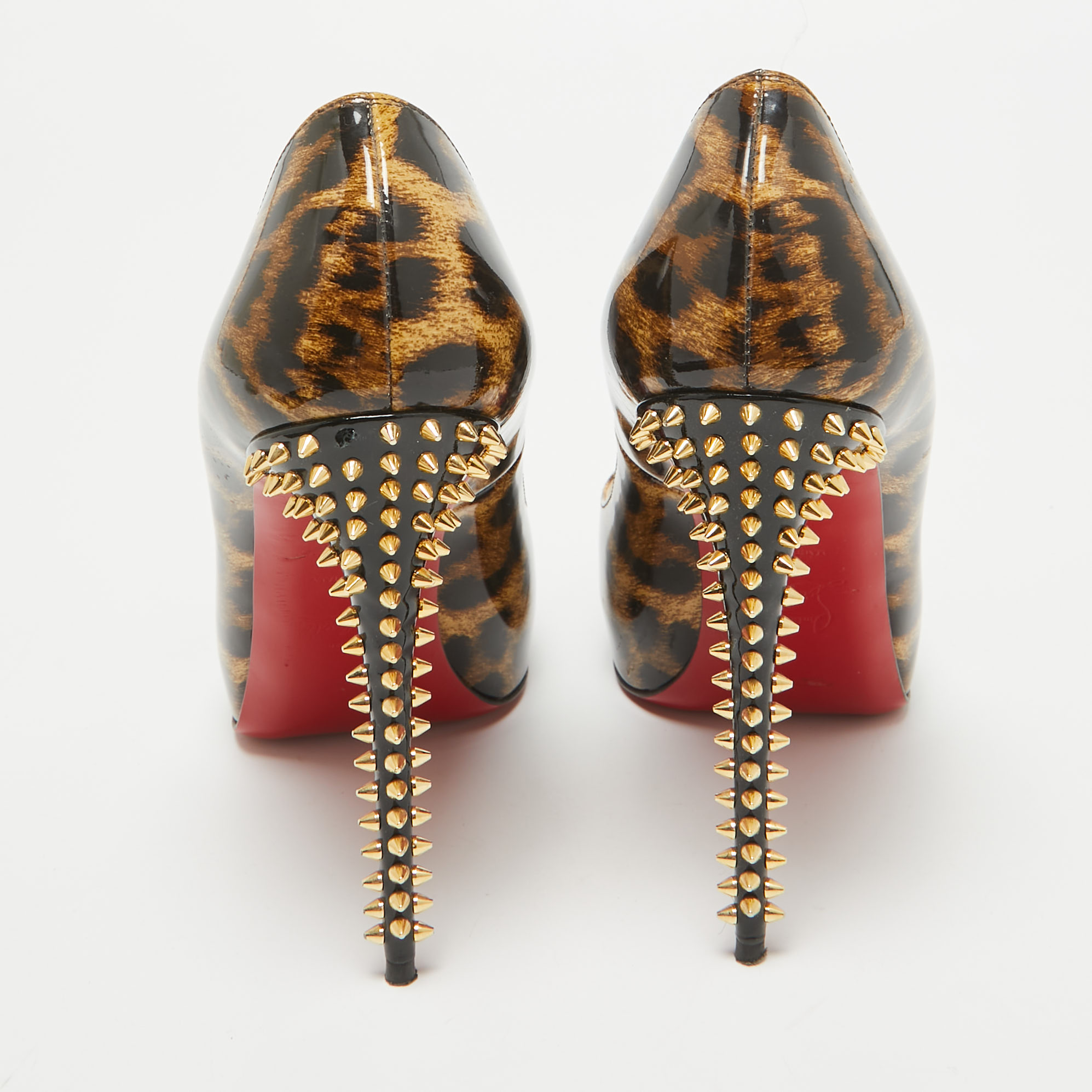 Christian Louboutin Brown/Black Leopard Print Patent New Very Prive Spike Pumps Size 38