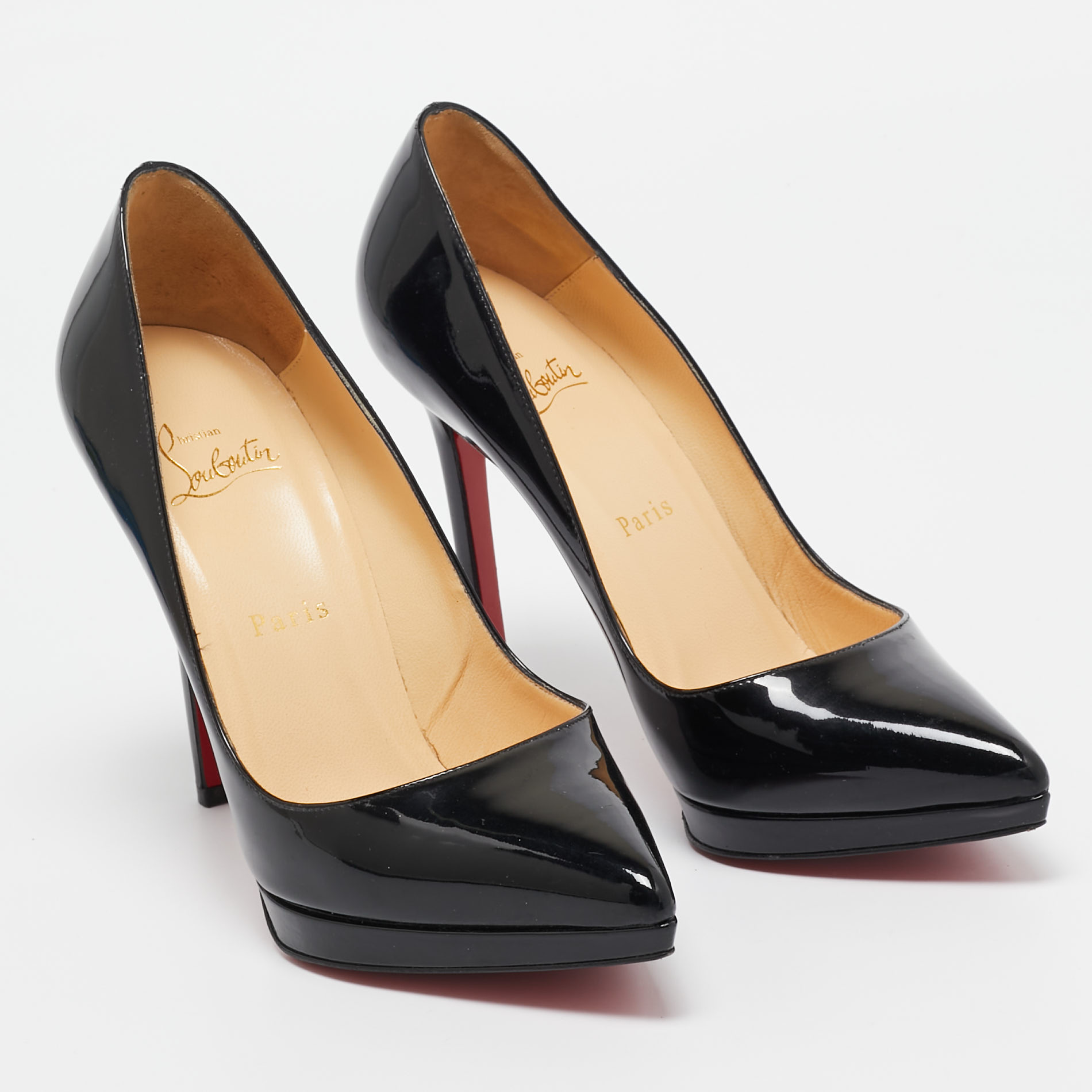 Christian Louboutin Black Patent Leather Pigalle Plato Pumps Size 38.5