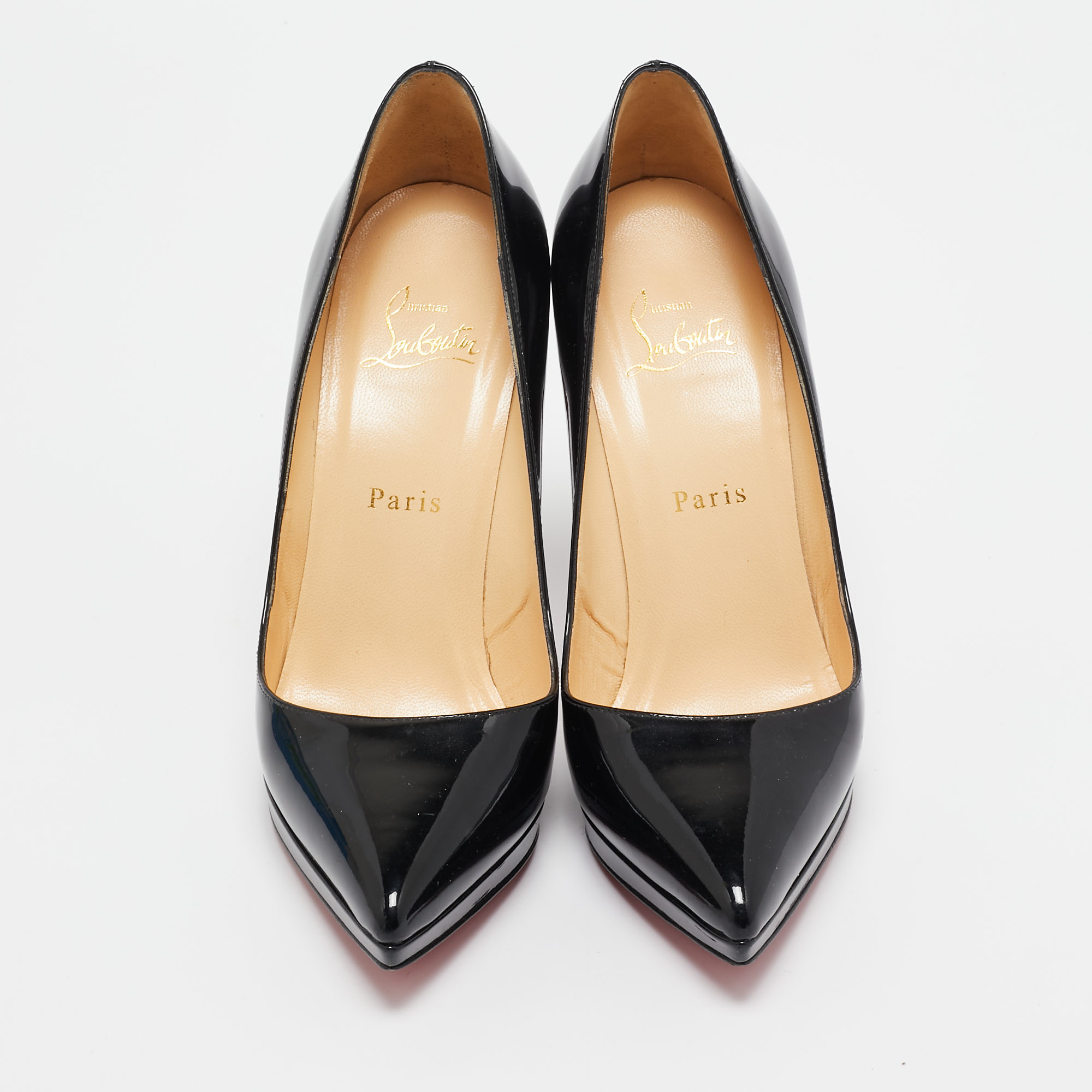 Christian Louboutin Black Patent Leather Pigalle Plato Pumps Size 38.5