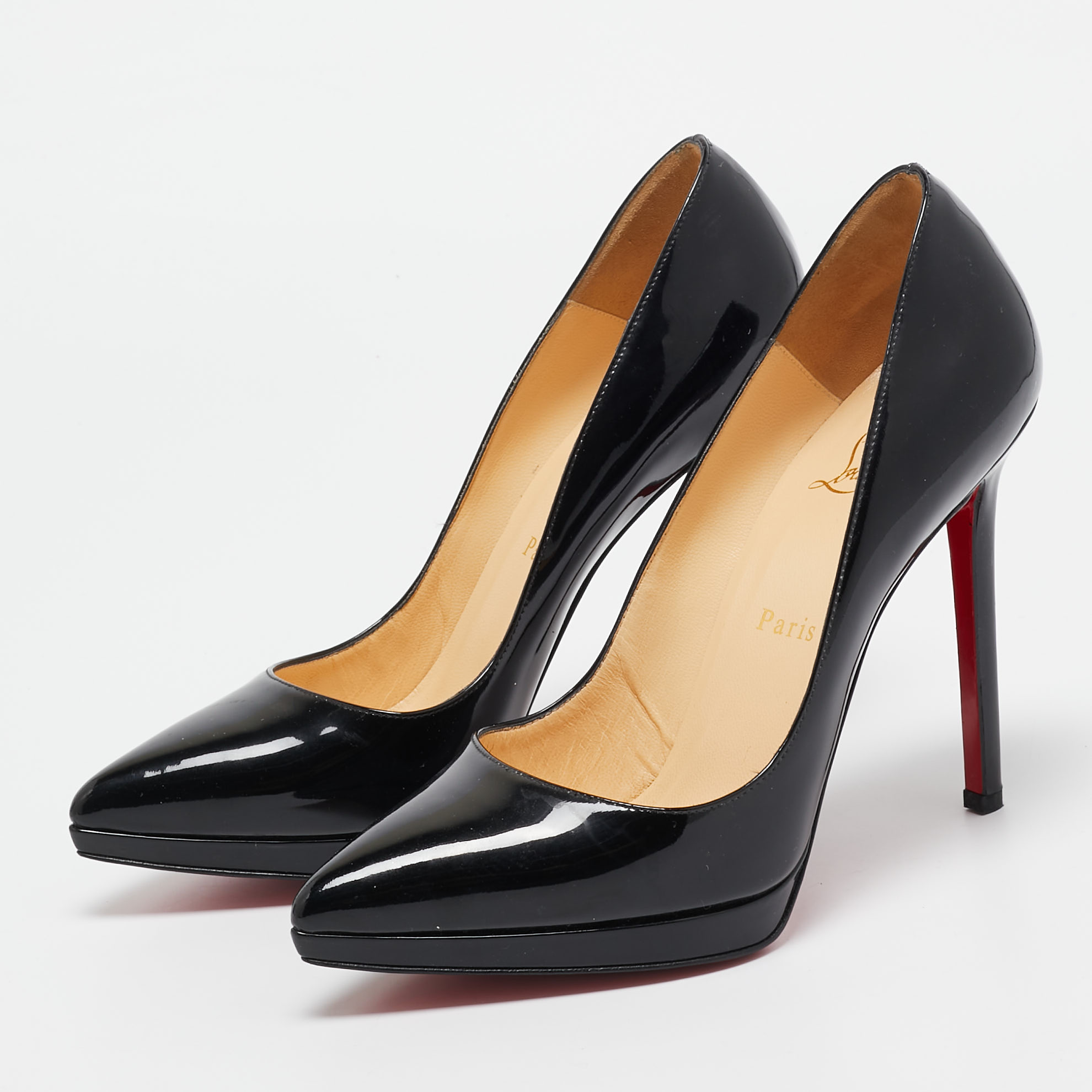 Christian Louboutin Black Patent Leather Pigalle Plato Pumps Size 38.5