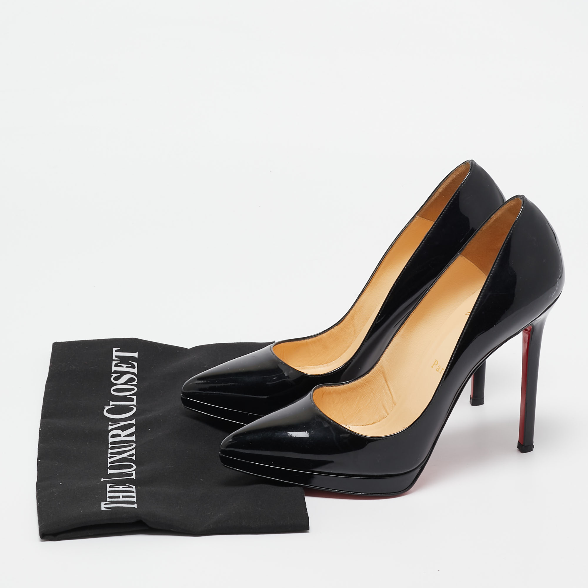 Christian Louboutin Black Patent Leather Pigalle Plato Pumps Size 38.5