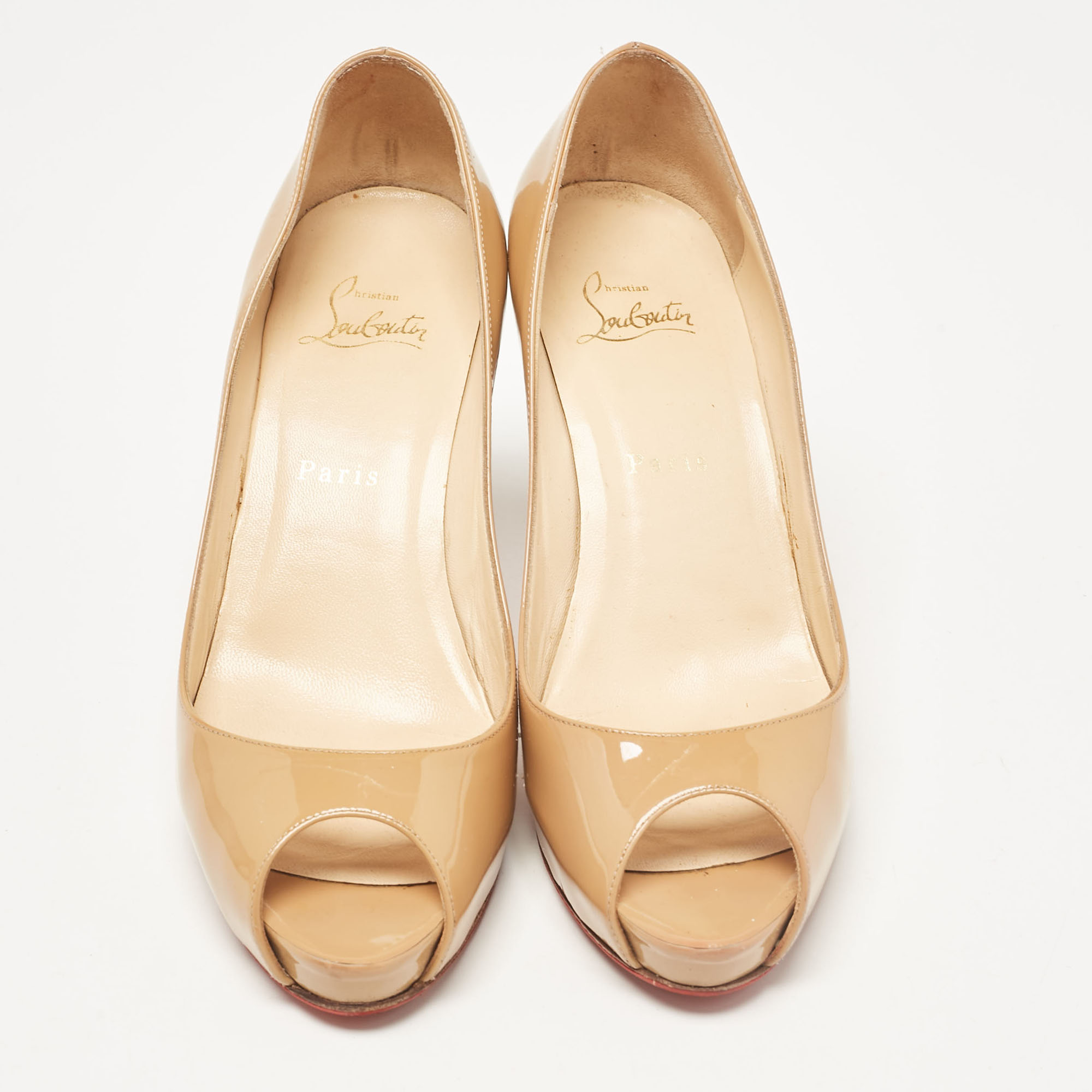 Christian Louboutin Beige Patent Leather No Matter Pumps Size 38