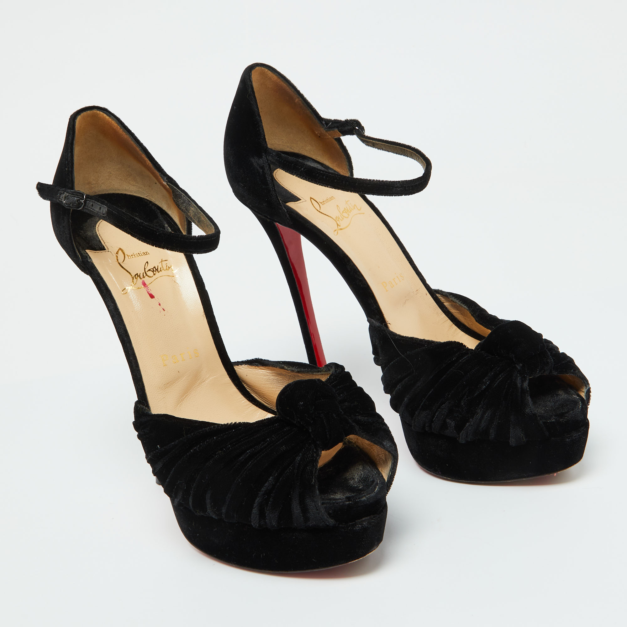 Christian Louboutin Black Velvet Marchavekel Platform Sandals Size 39