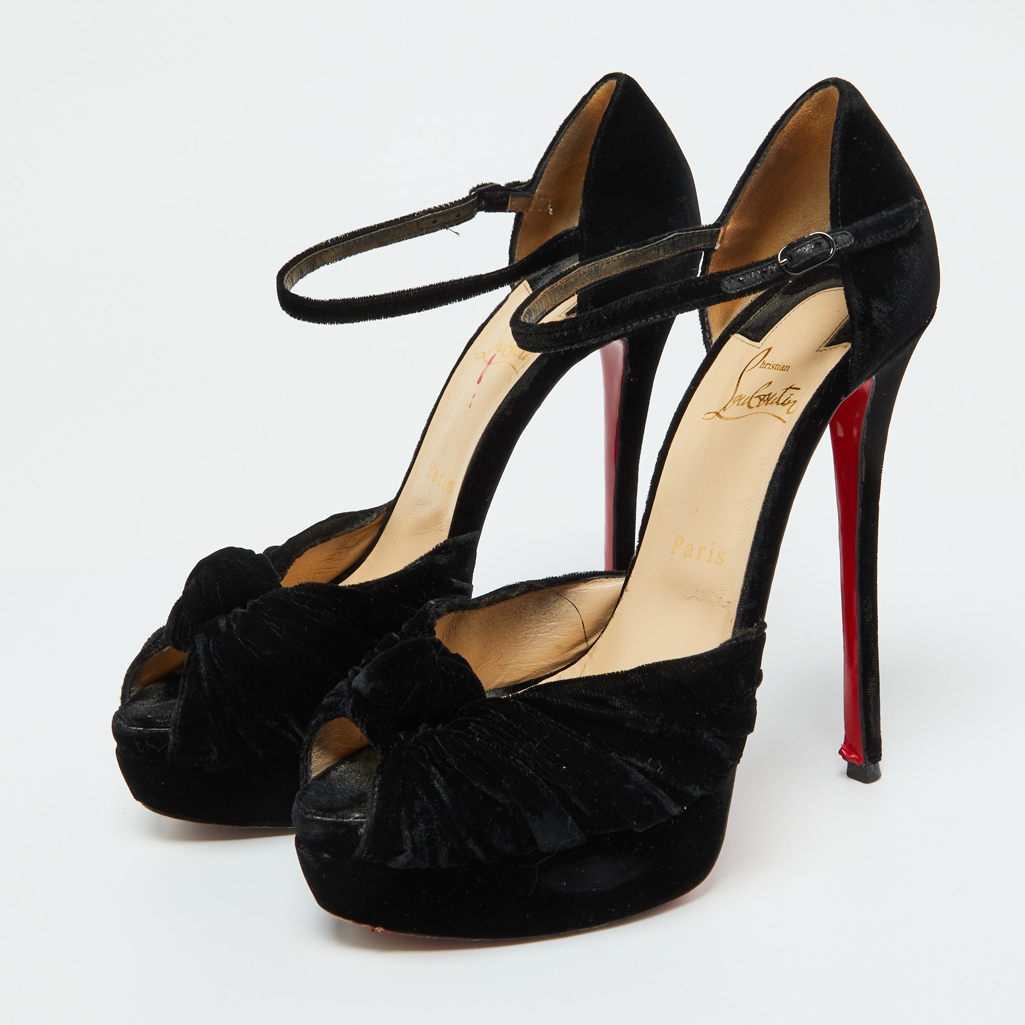 Christian Louboutin Black Velvet Marchavekel Platform Sandals Size 39