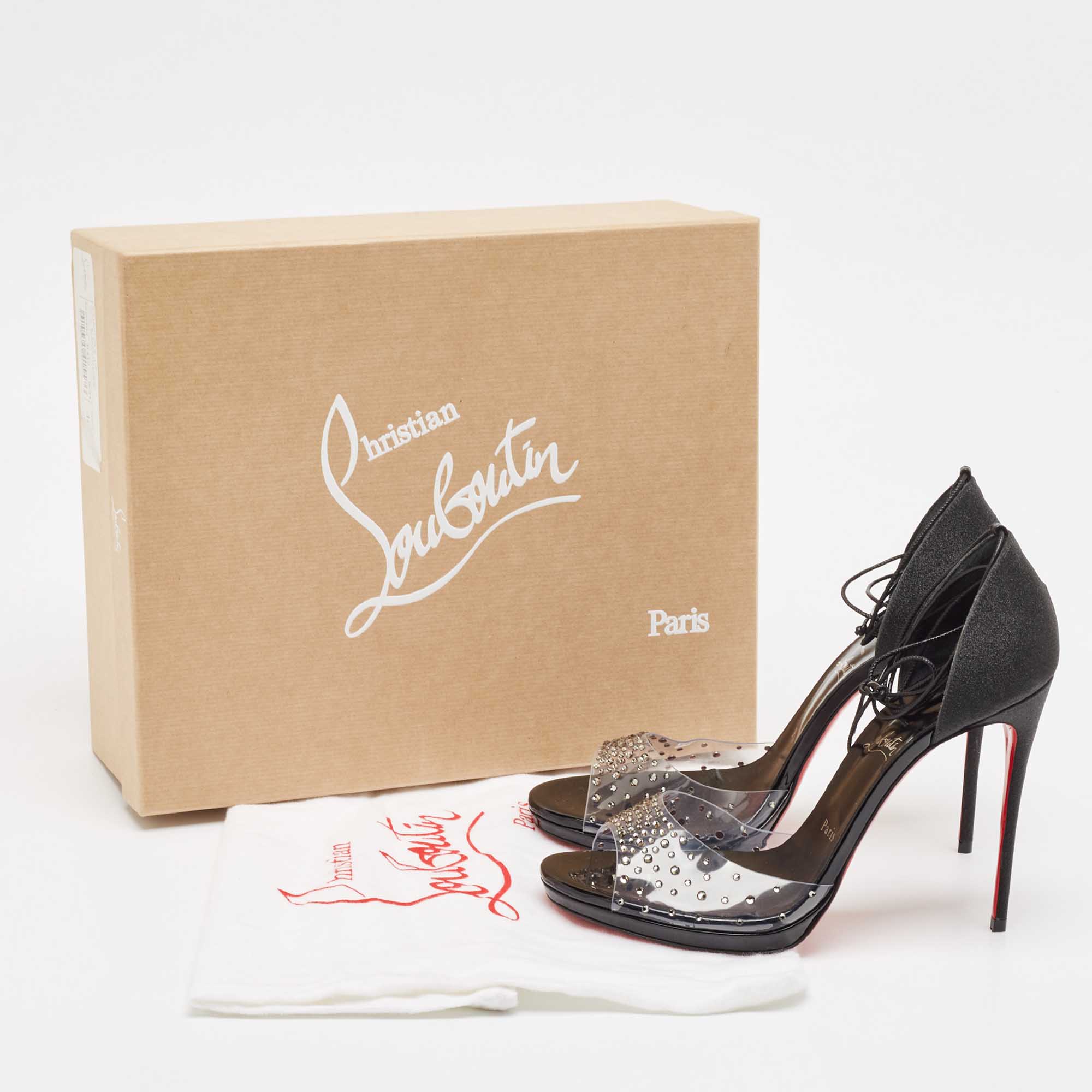 Christian Louboutin Black/Transparent Degratina Frou 120 Ankle Strap Sandals Size 40