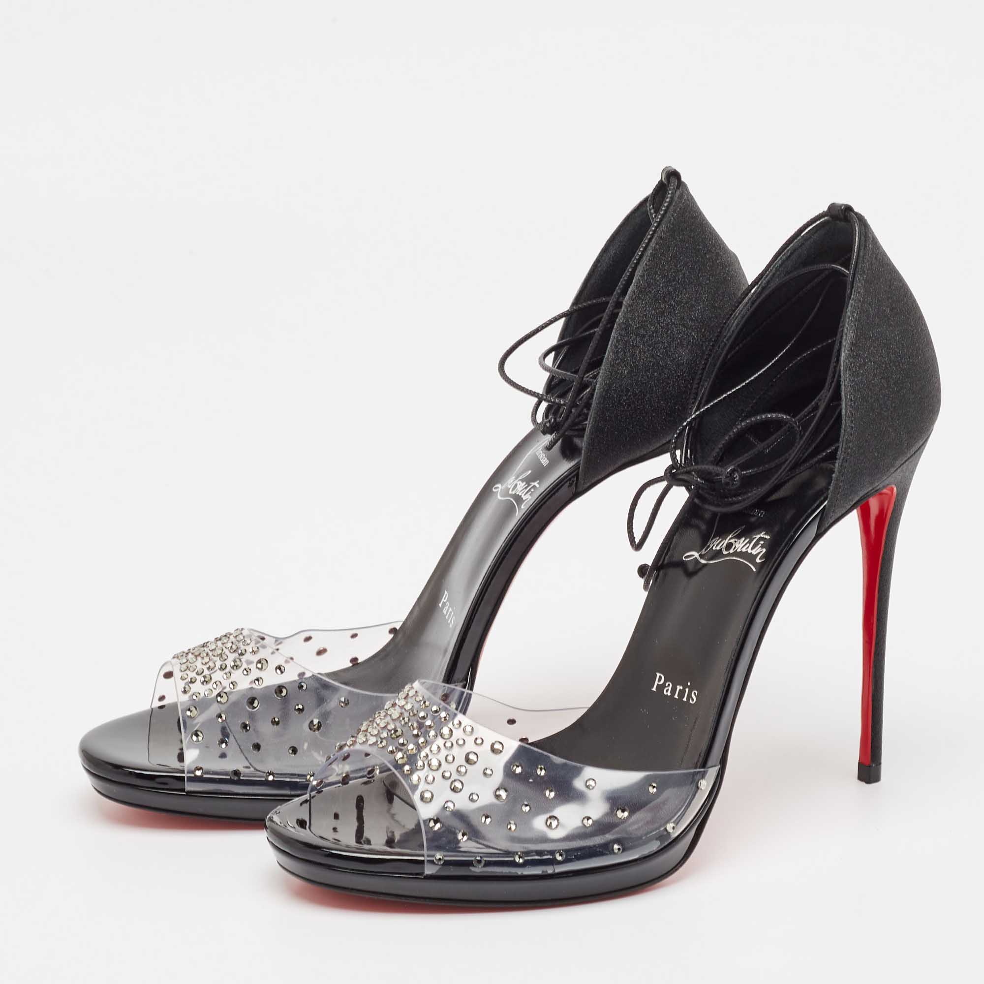 Christian Louboutin Black/Transparent Degratina Frou 120 Ankle Strap Sandals Size 40