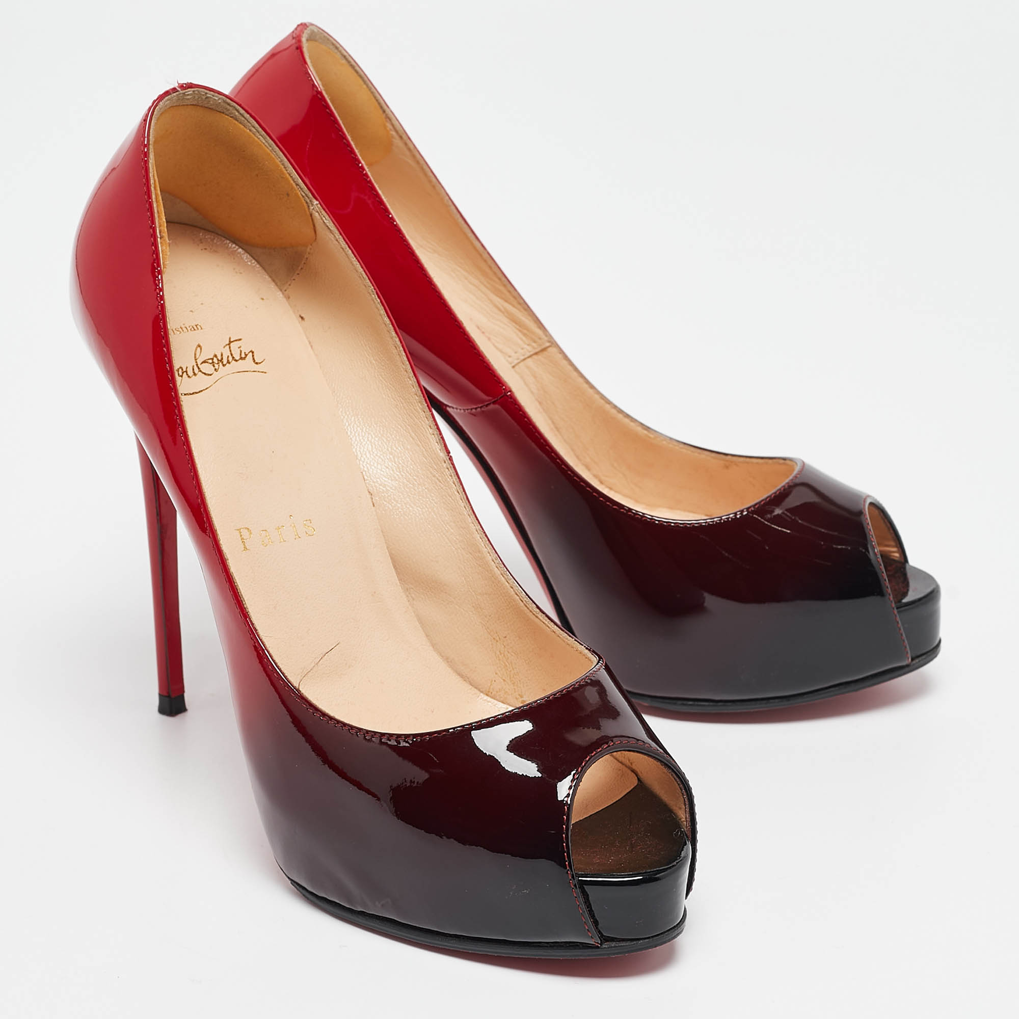 Christian Louboutin Red/Black Ombre Patent Leather New Very Prive Pumps Size 36