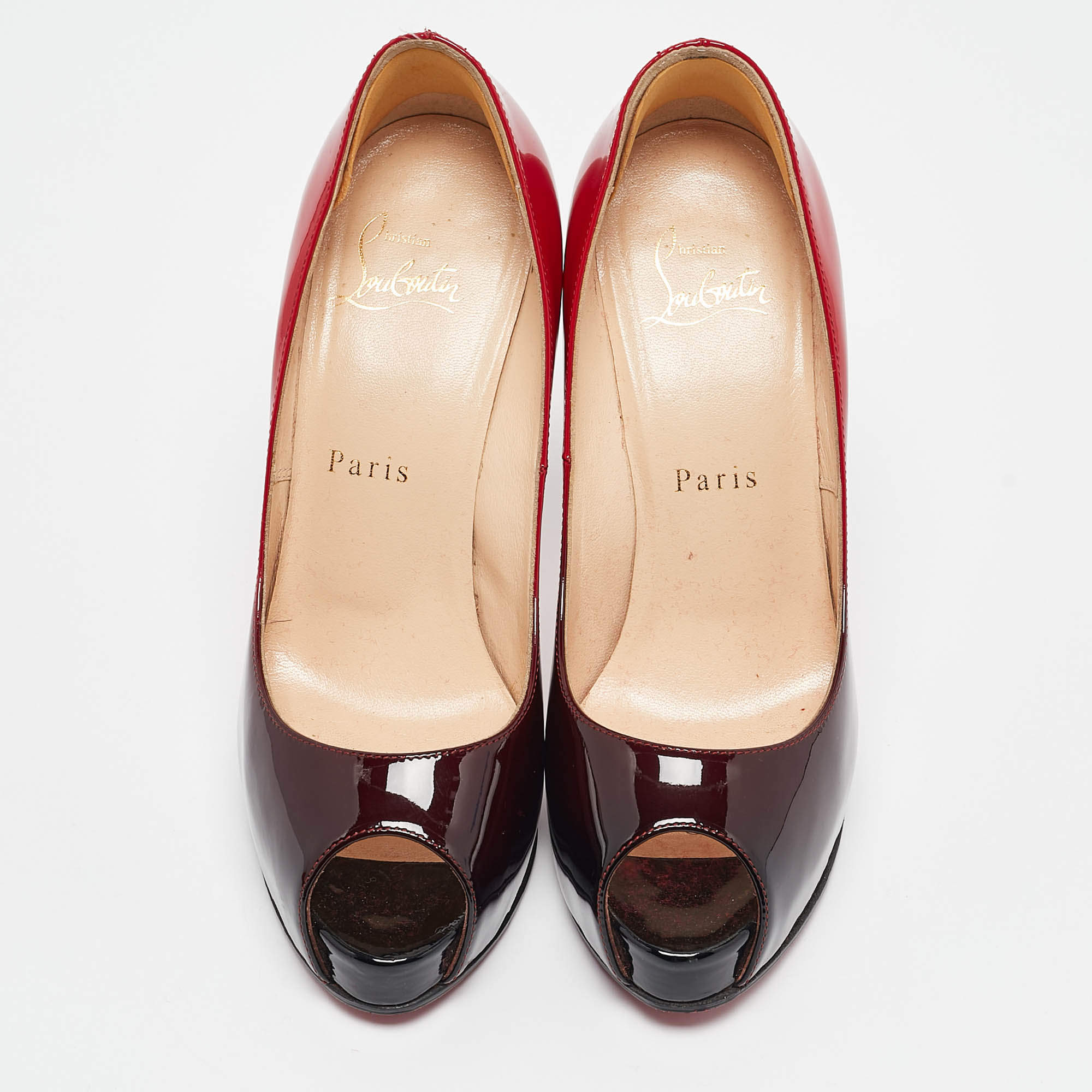 Christian Louboutin Red/Black Ombre Patent Leather New Very Prive Pumps Size 36