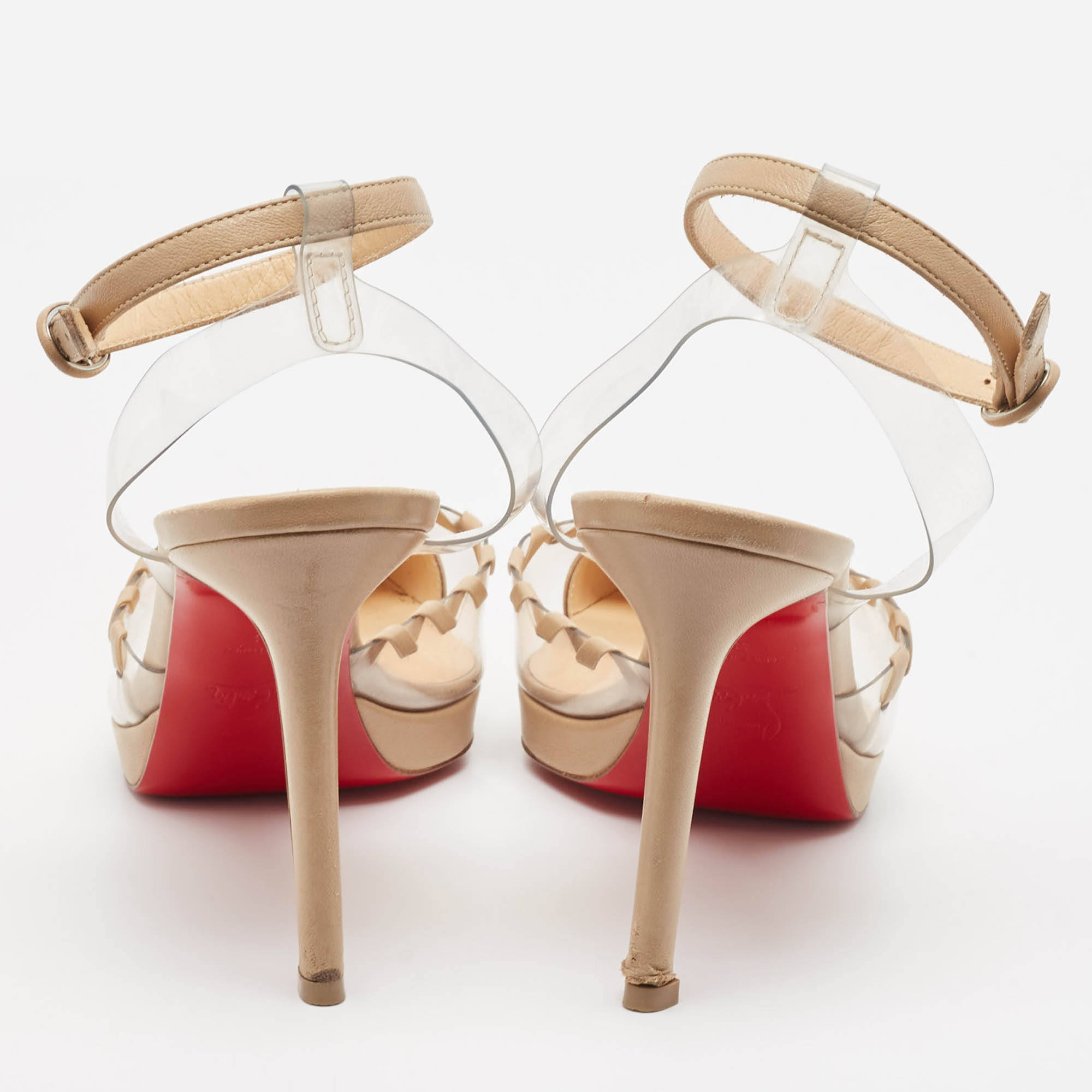 Christian Louboutin Beige Leather And PVC Platform Ankle Strap Pumps Size 38