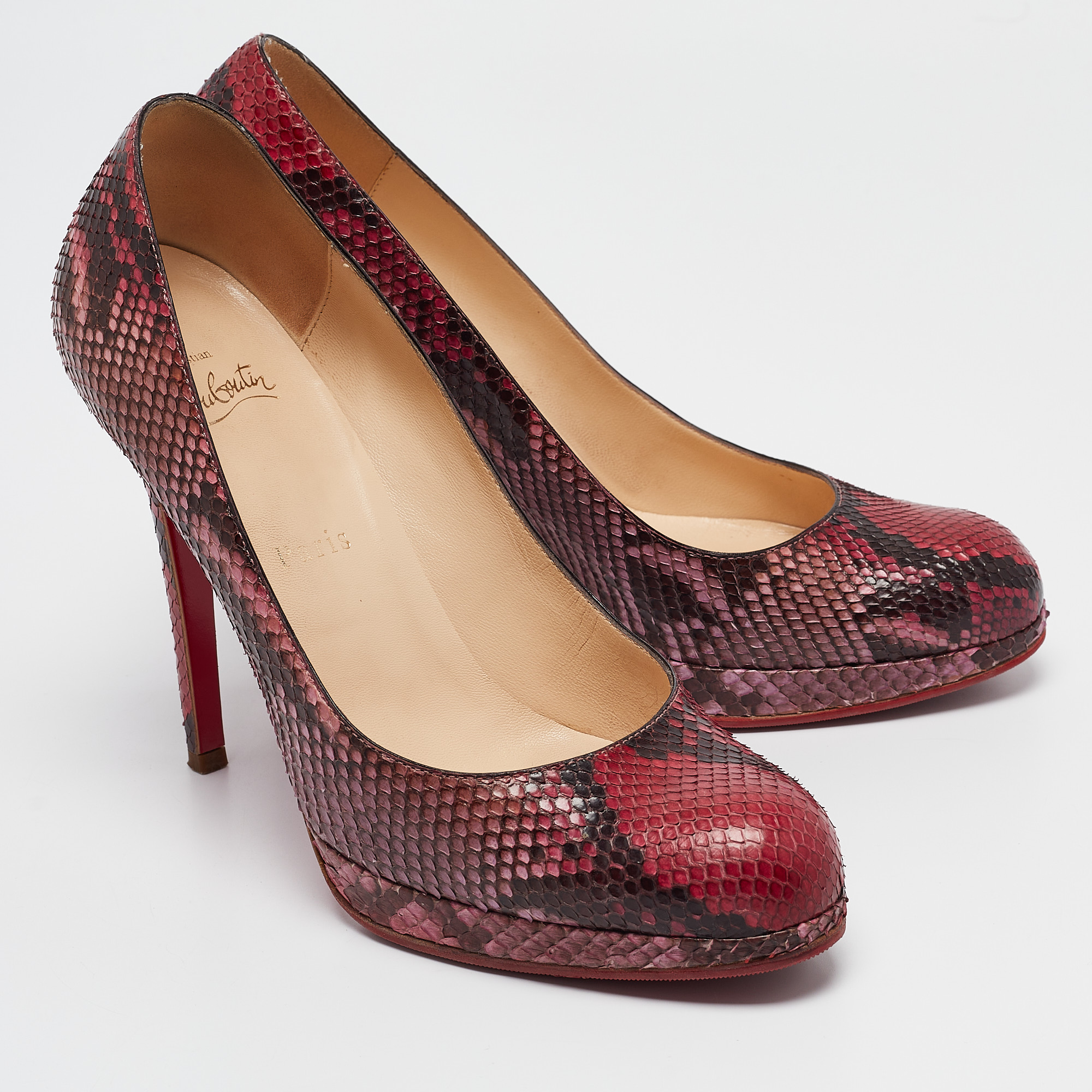 Christian Louboutin Red/Black Python New Simple Pumps Size 38.5