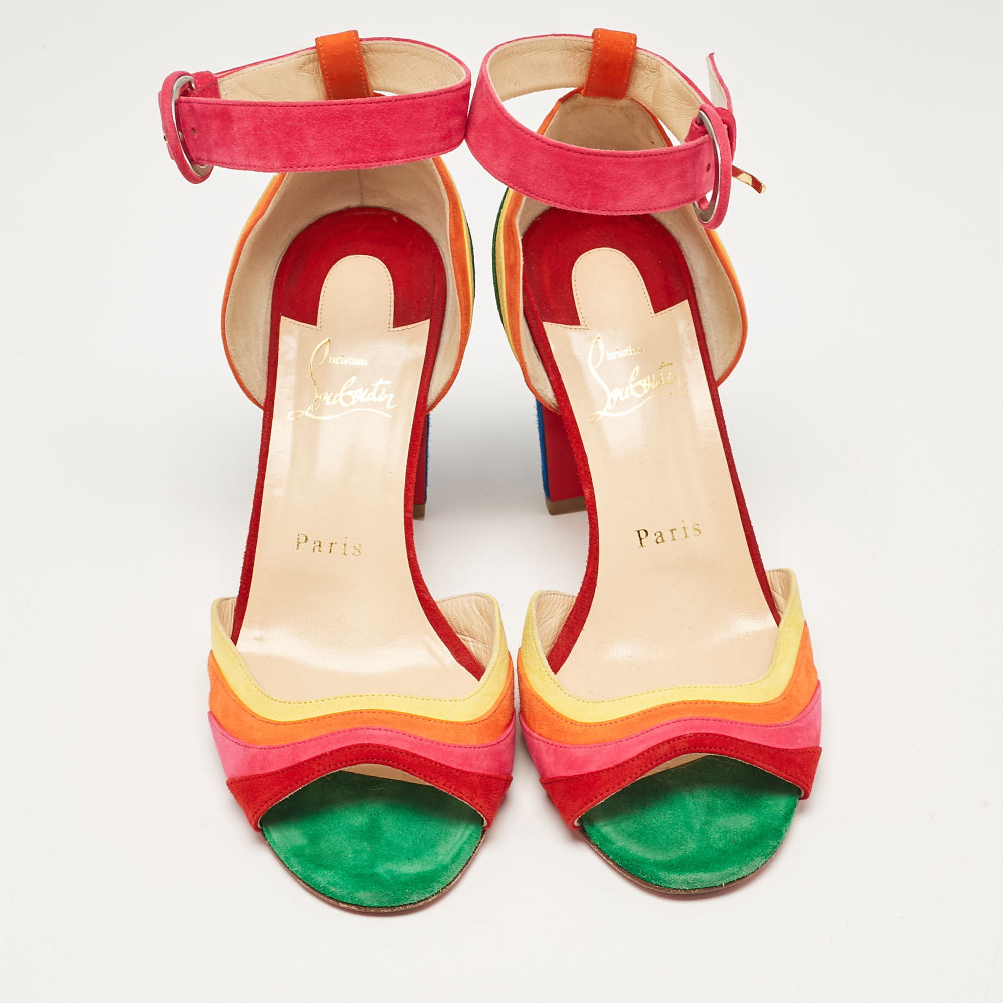 Christian Louboutin Multicolor Suede Rainbow Ankle Strap Sandals Size 38