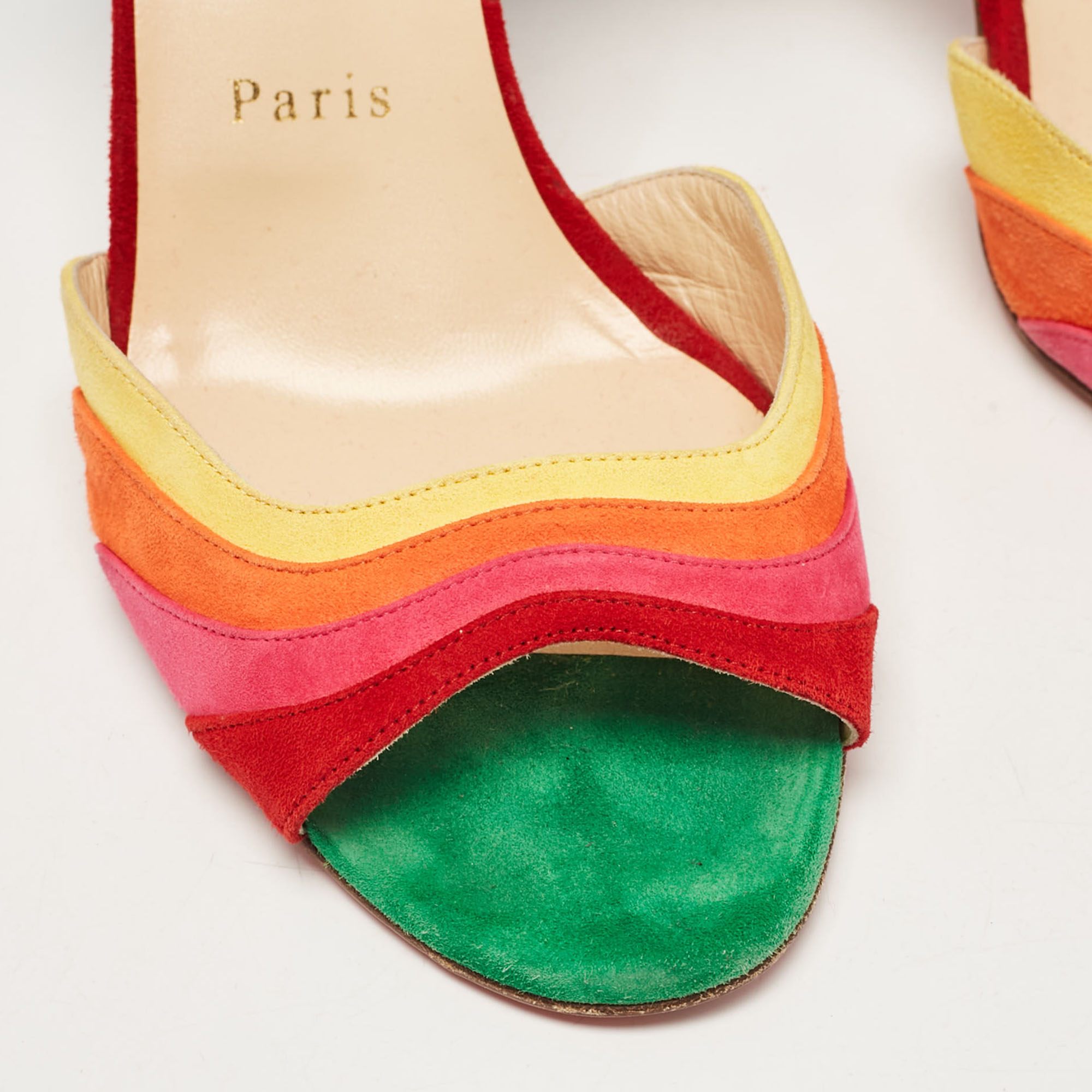 Christian Louboutin Multicolor Suede Rainbow Ankle Strap Sandals Size 38