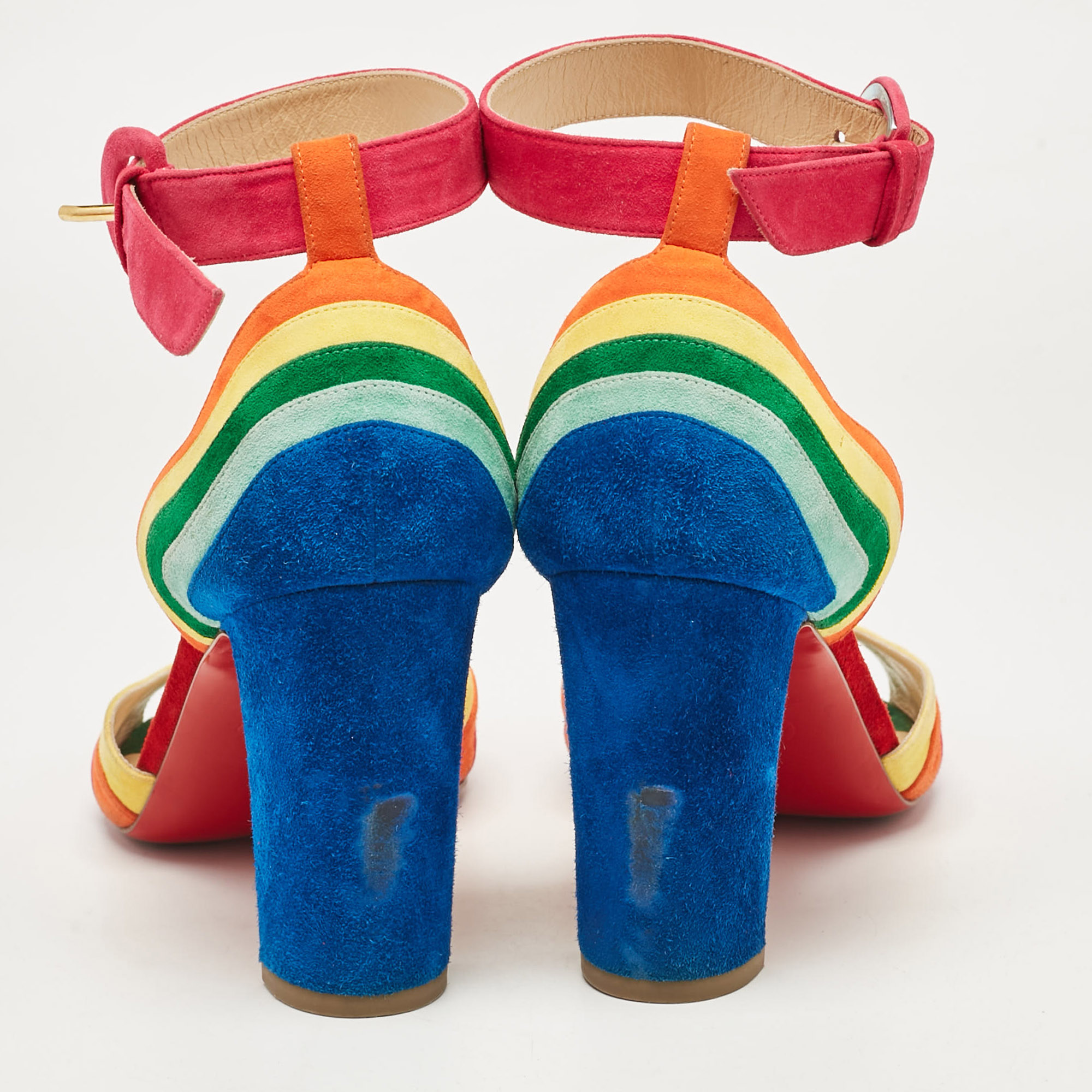 Christian Louboutin Multicolor Suede Rainbow Ankle Strap Sandals Size 38