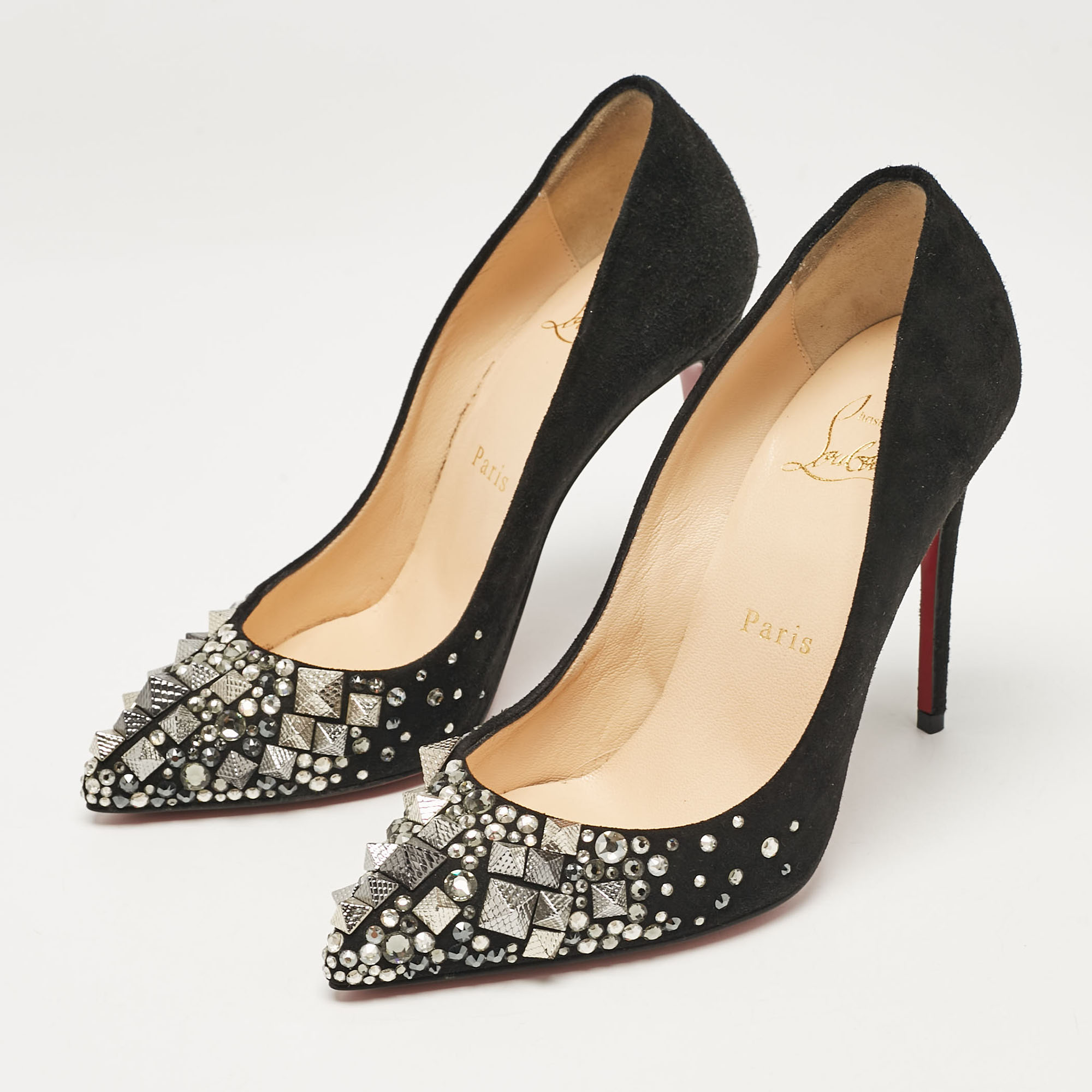 Christian Louboutin Black Suede Embellished Keopump Pumps Size 35