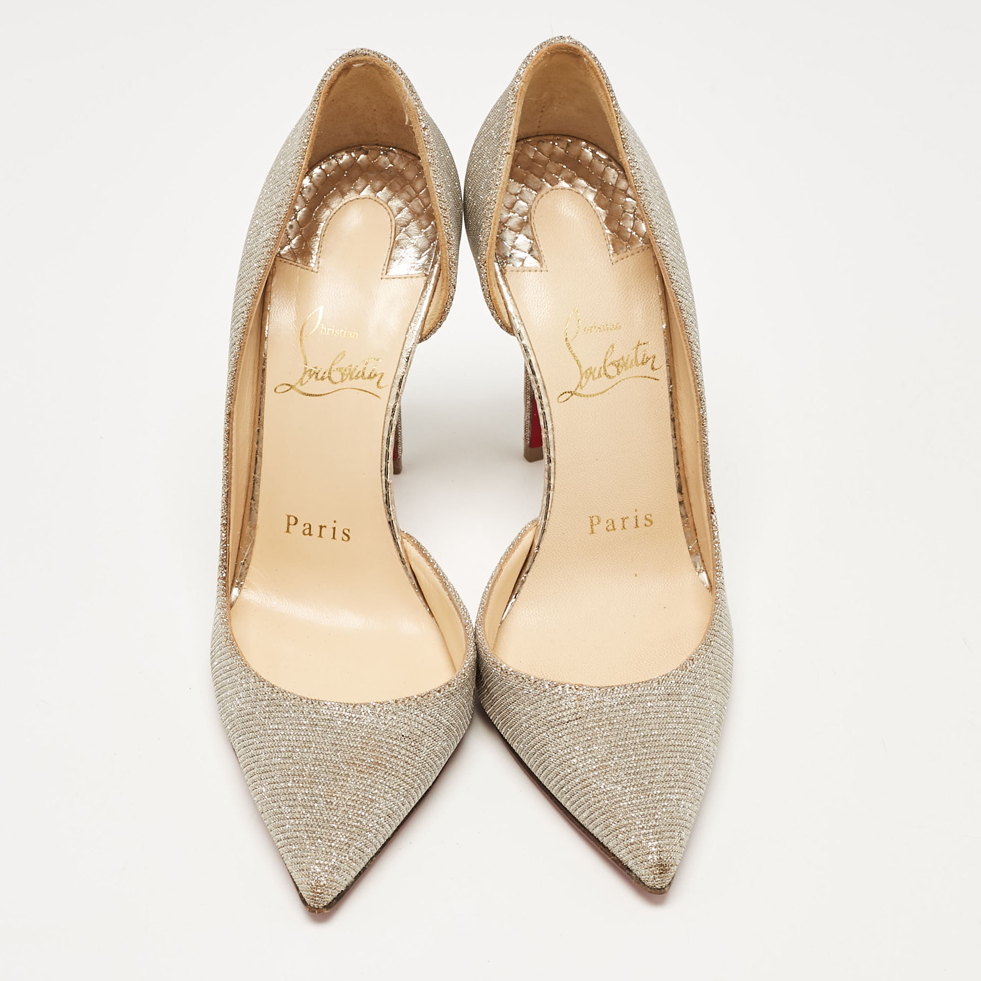 Christian Louboutin Gold/Silver Lurex Fabric Iriza D'orsay Pumps Size 35.5