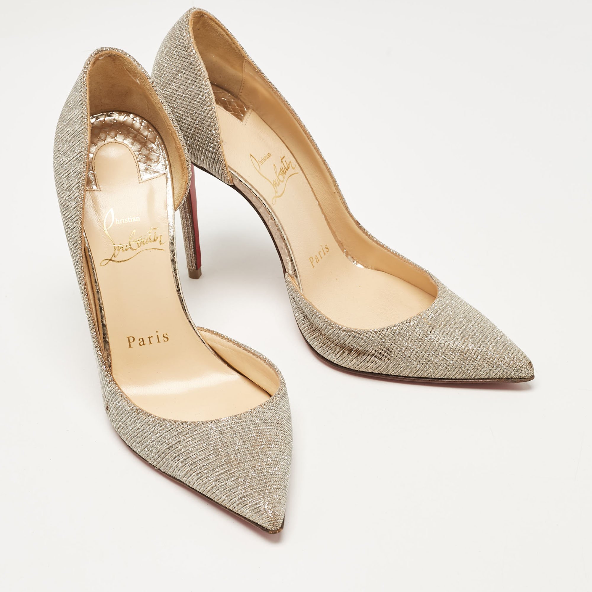 Christian Louboutin Gold/Silver Lurex Fabric Iriza D'orsay Pumps Size 35.5