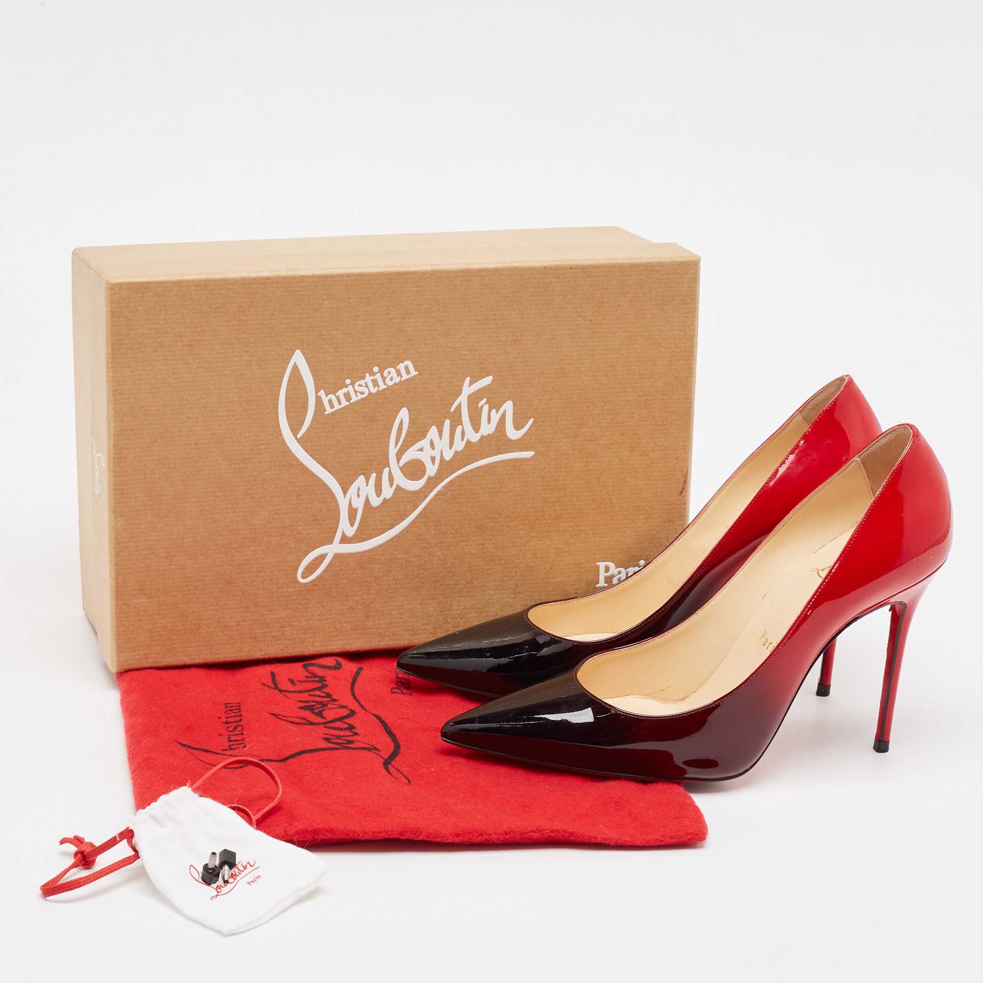 Christian Louboutin Black/Red Degrade Patent Leather Decollete Pumps Size 37.5