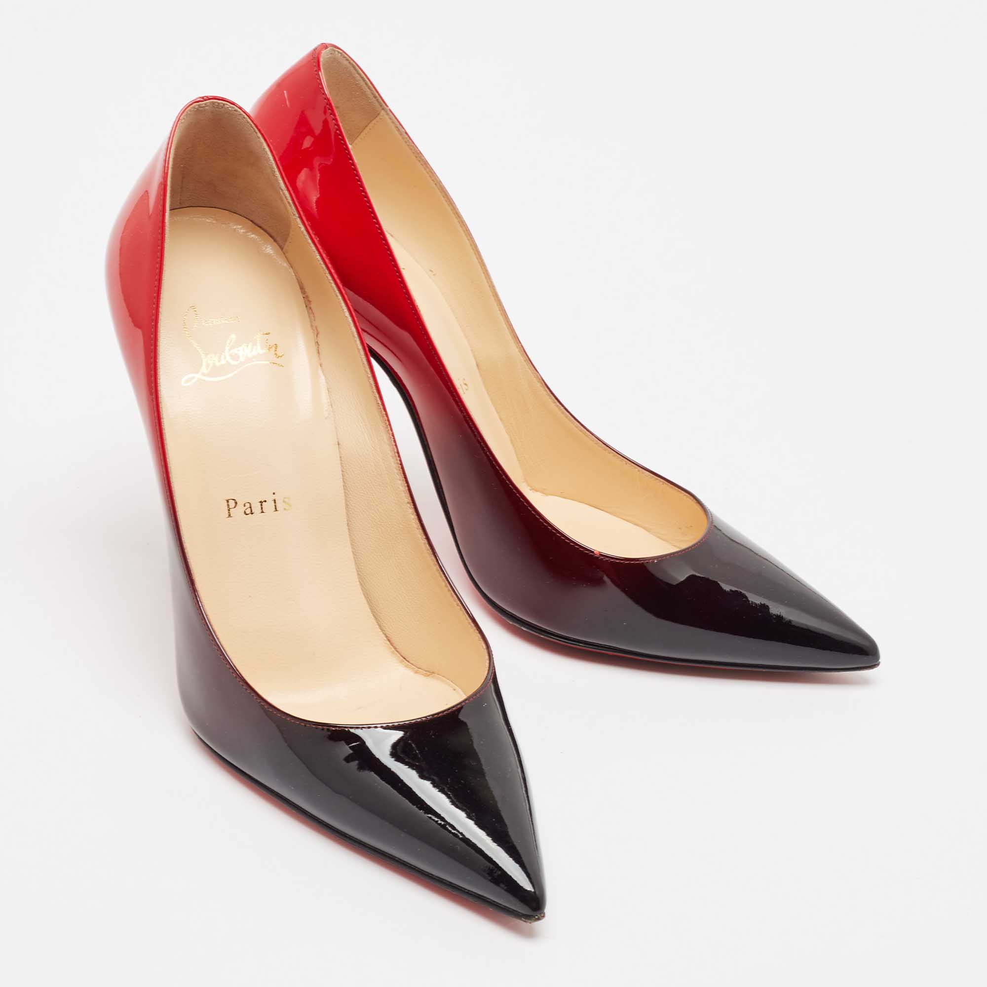 Christian Louboutin Black/Red Degrade Patent Leather Decollete Pumps Size 37.5