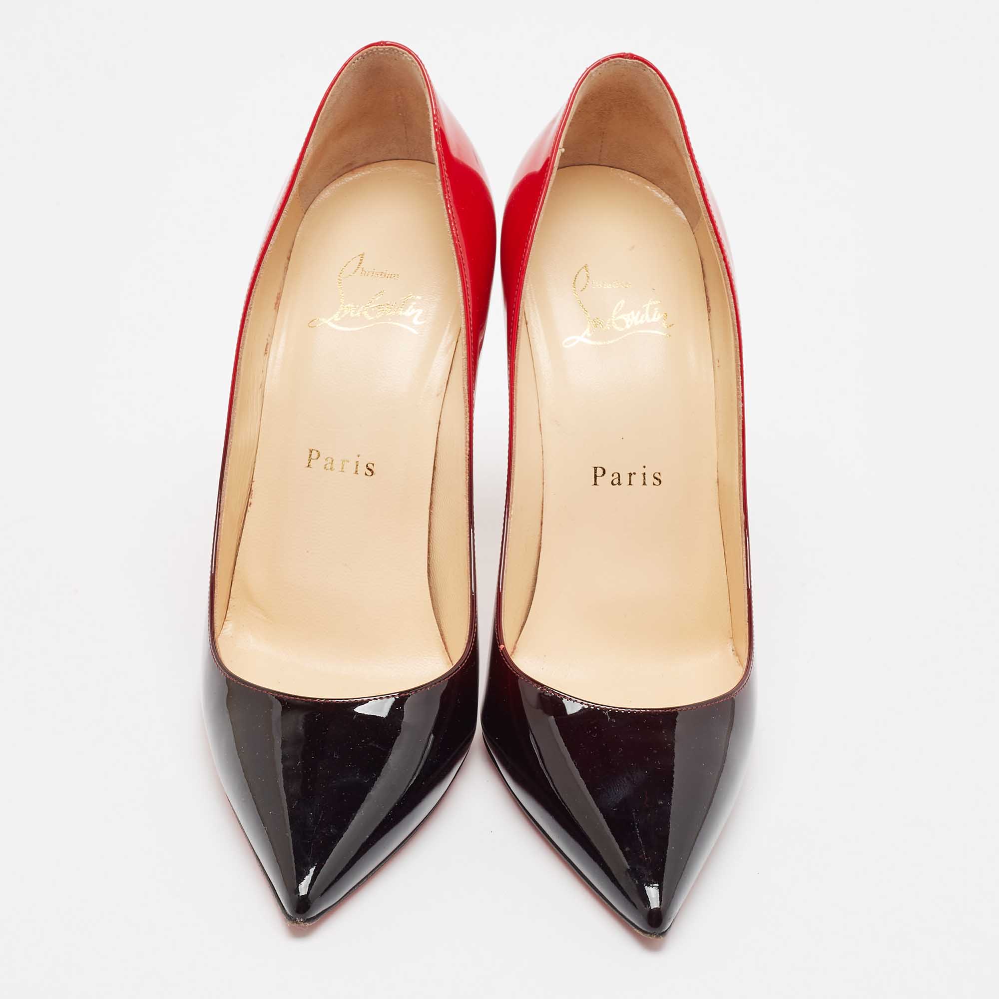 Christian Louboutin Black/Red Degrade Patent Leather Decollete Pumps Size 37.5