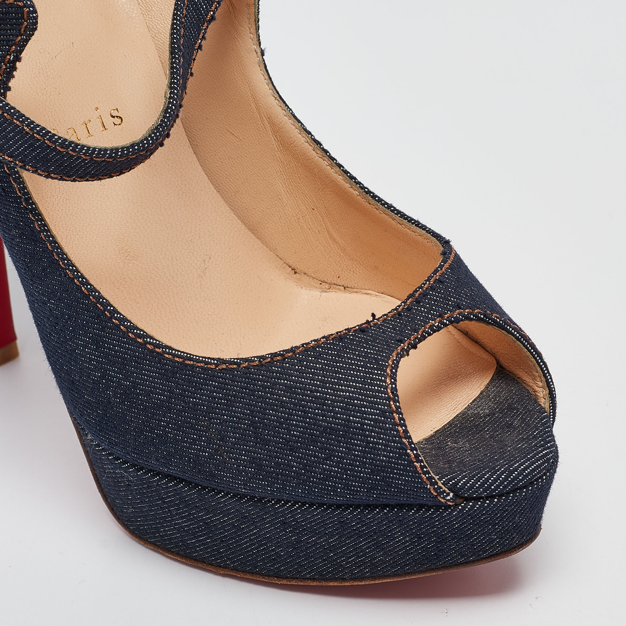 Christian Louboutin Navy Blue Denim Zeppa Mary Jane Pumps Size 39