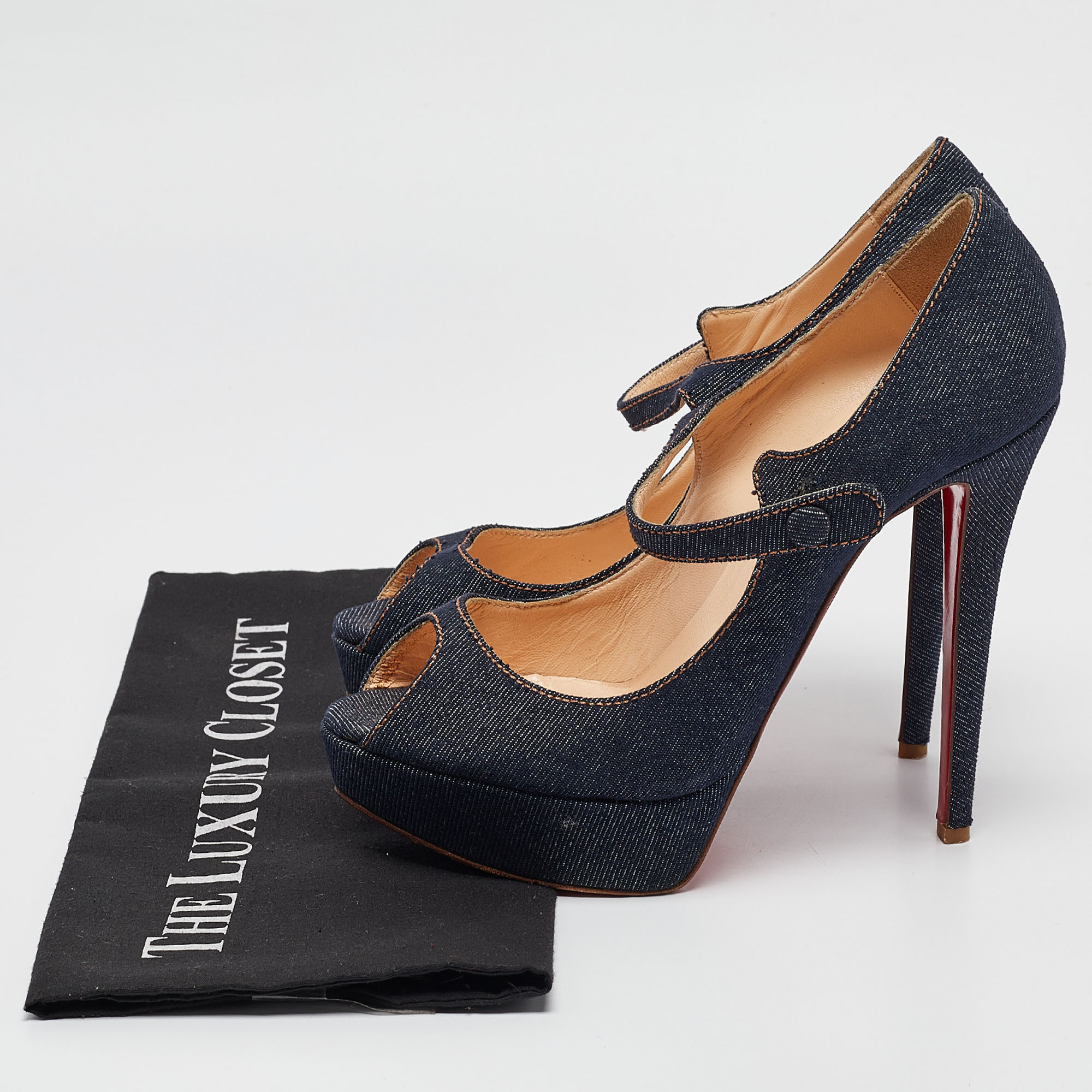 Christian Louboutin Navy Blue Denim Zeppa Mary Jane Pumps Size 39