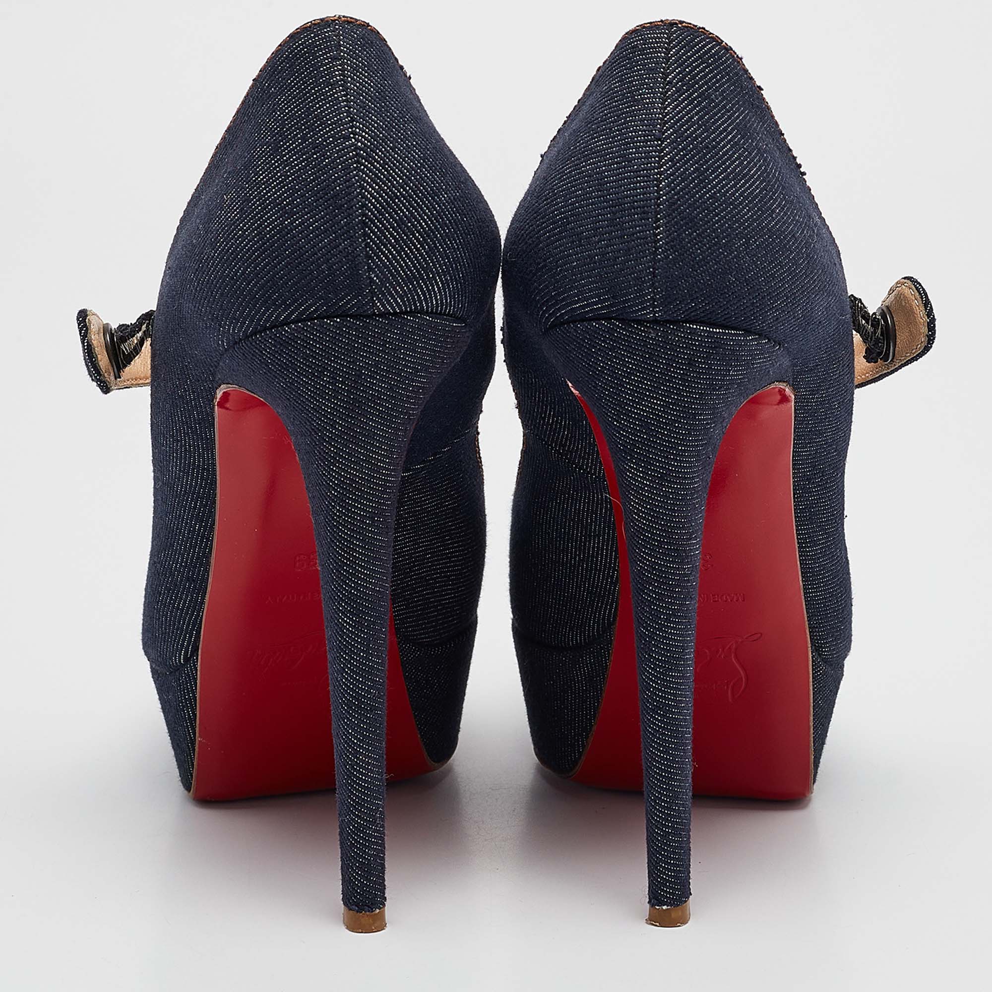 Christian Louboutin Navy Blue Denim Zeppa Mary Jane Pumps Size 39