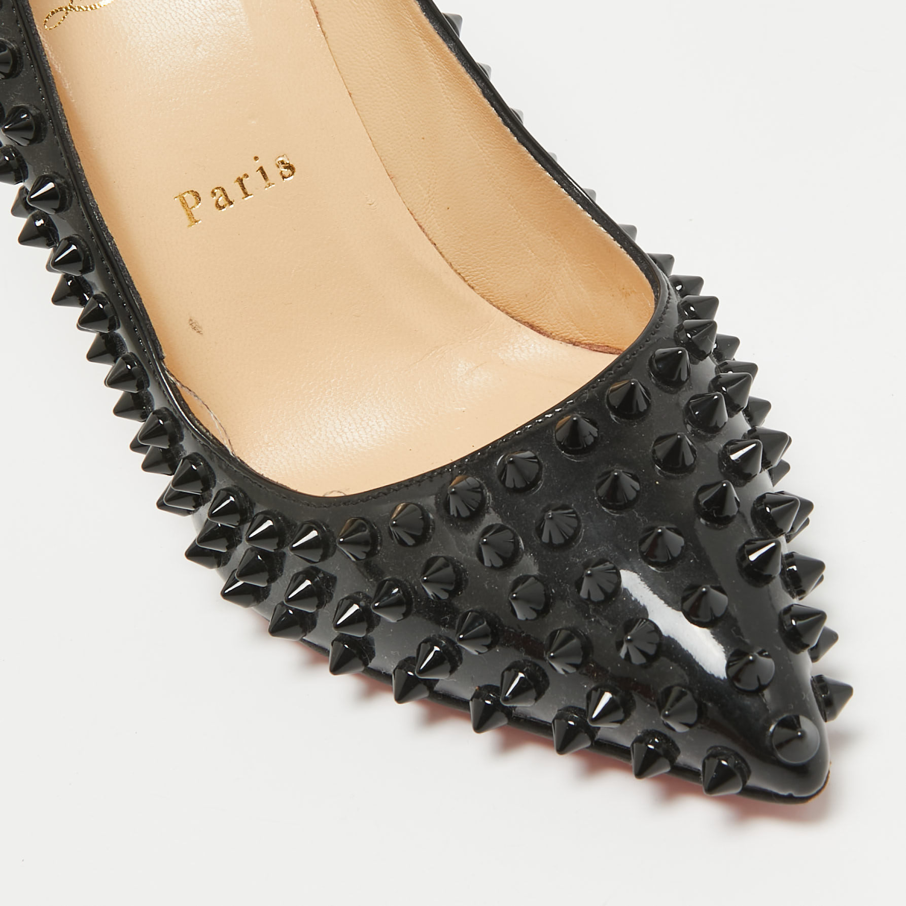 Christian Louboutin Black Patent Leather Pigalle Spikes Pumps Size 38.5