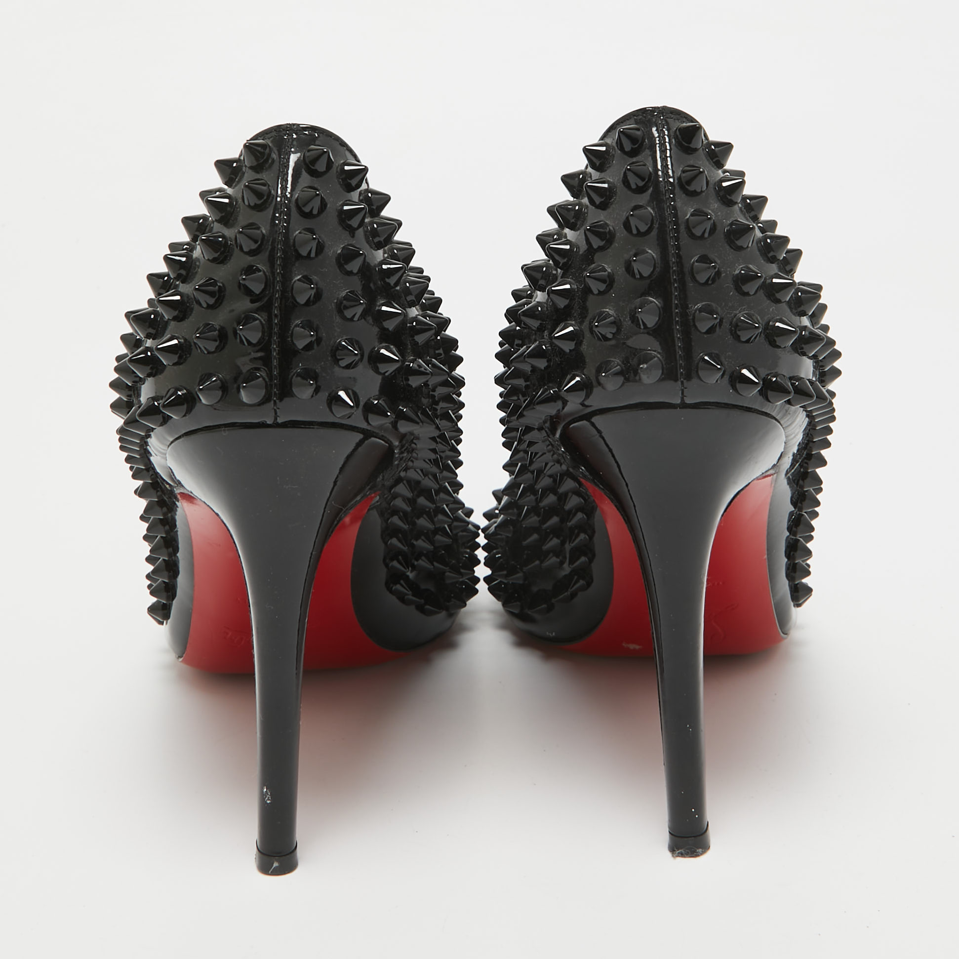 Christian Louboutin Black Patent Leather Pigalle Spikes Pumps Size 38.5