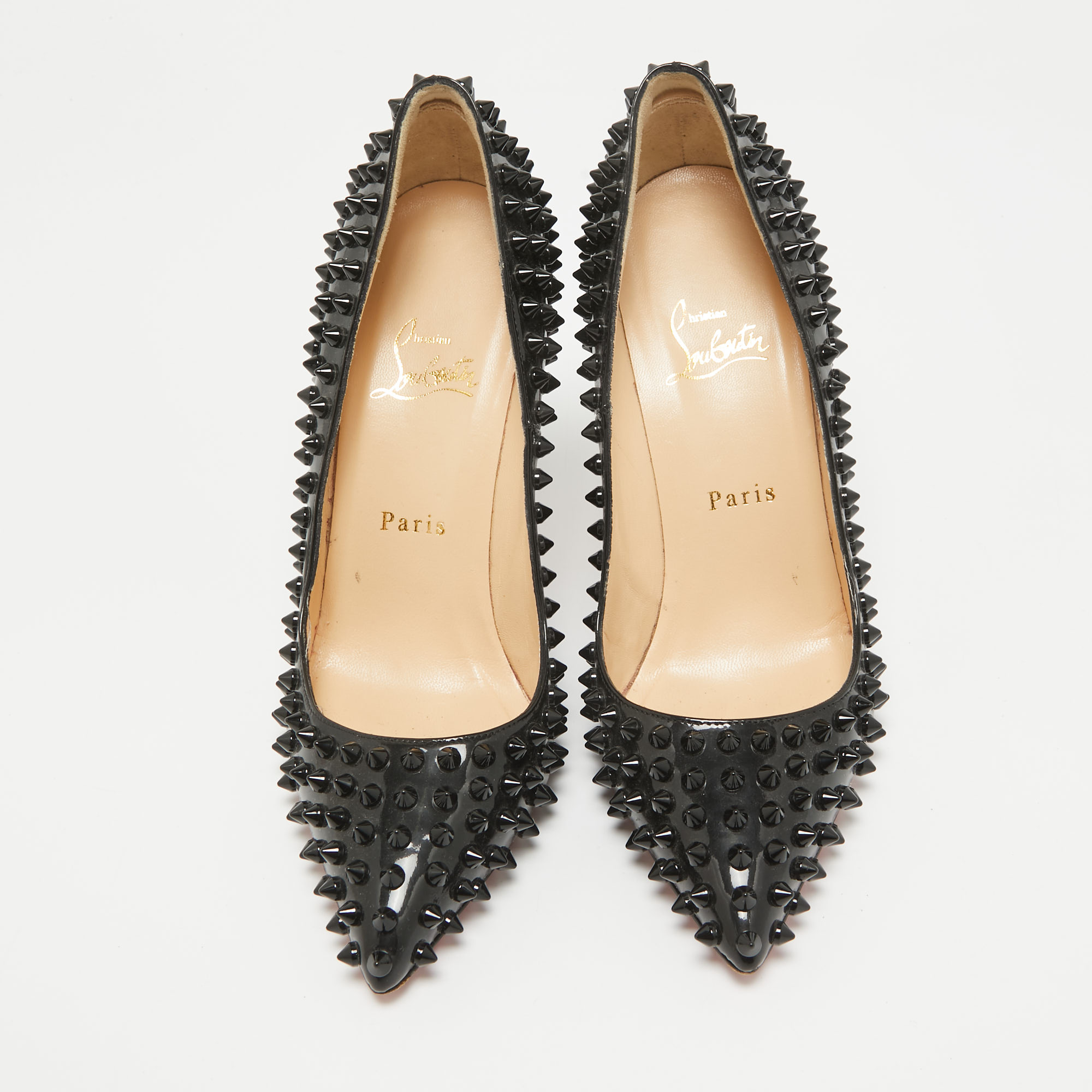 Christian Louboutin Black Patent Leather Pigalle Spikes Pumps Size 38.5