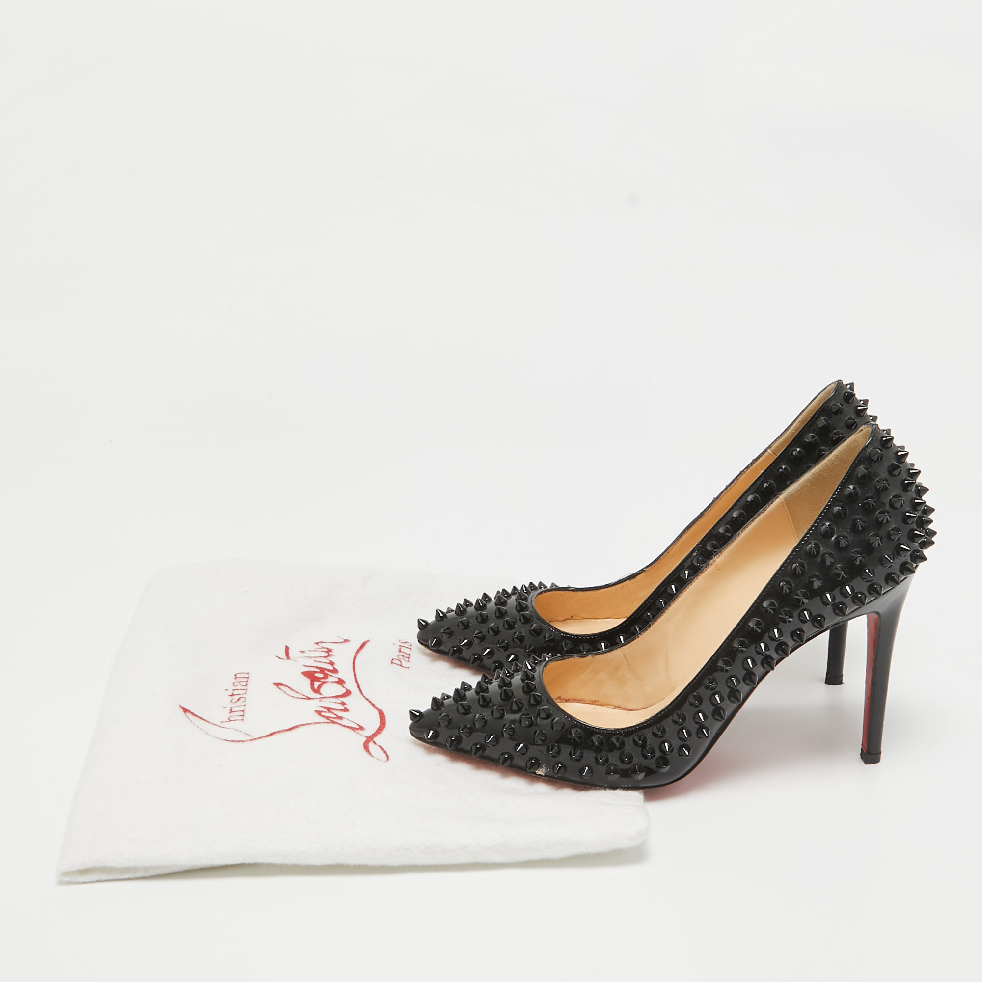 Christian Louboutin Black Patent Leather Pigalle Spikes Pumps Size 38.5