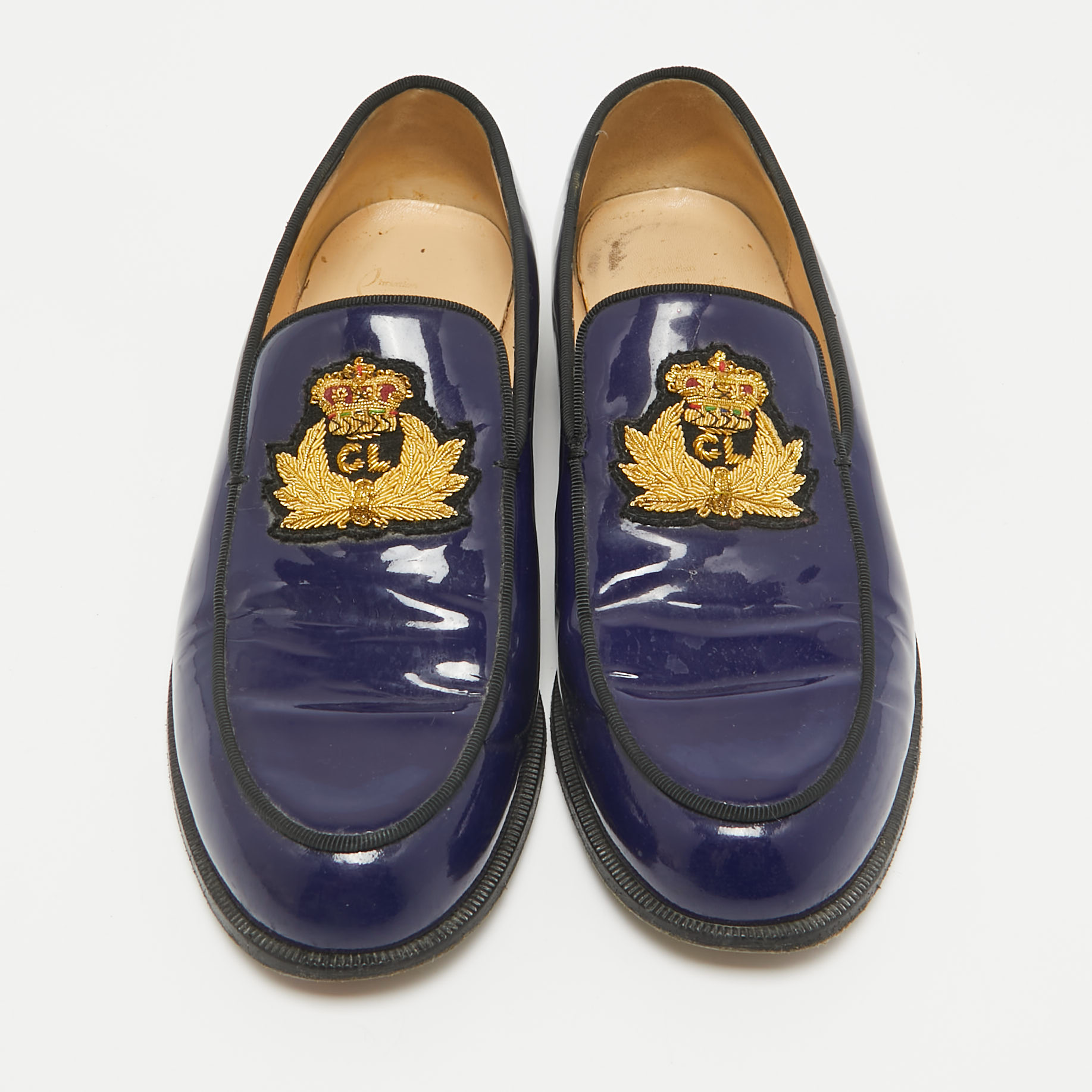 Christian Louboutin Blue Patent Leather Laperouza Loafers Size 38