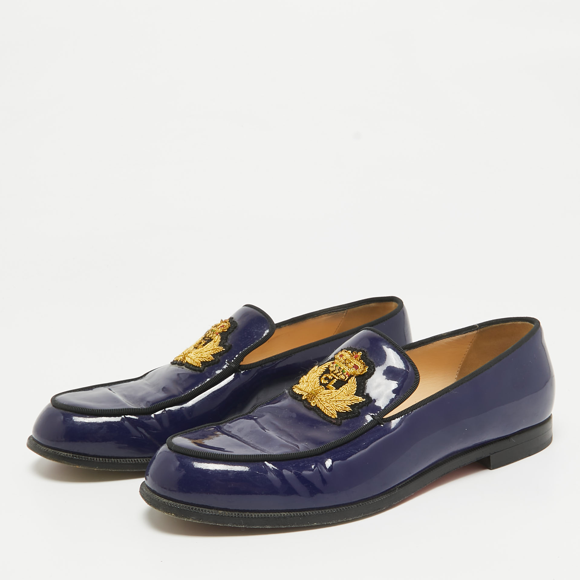 Christian Louboutin Blue Patent Leather Laperouza Loafers Size 38