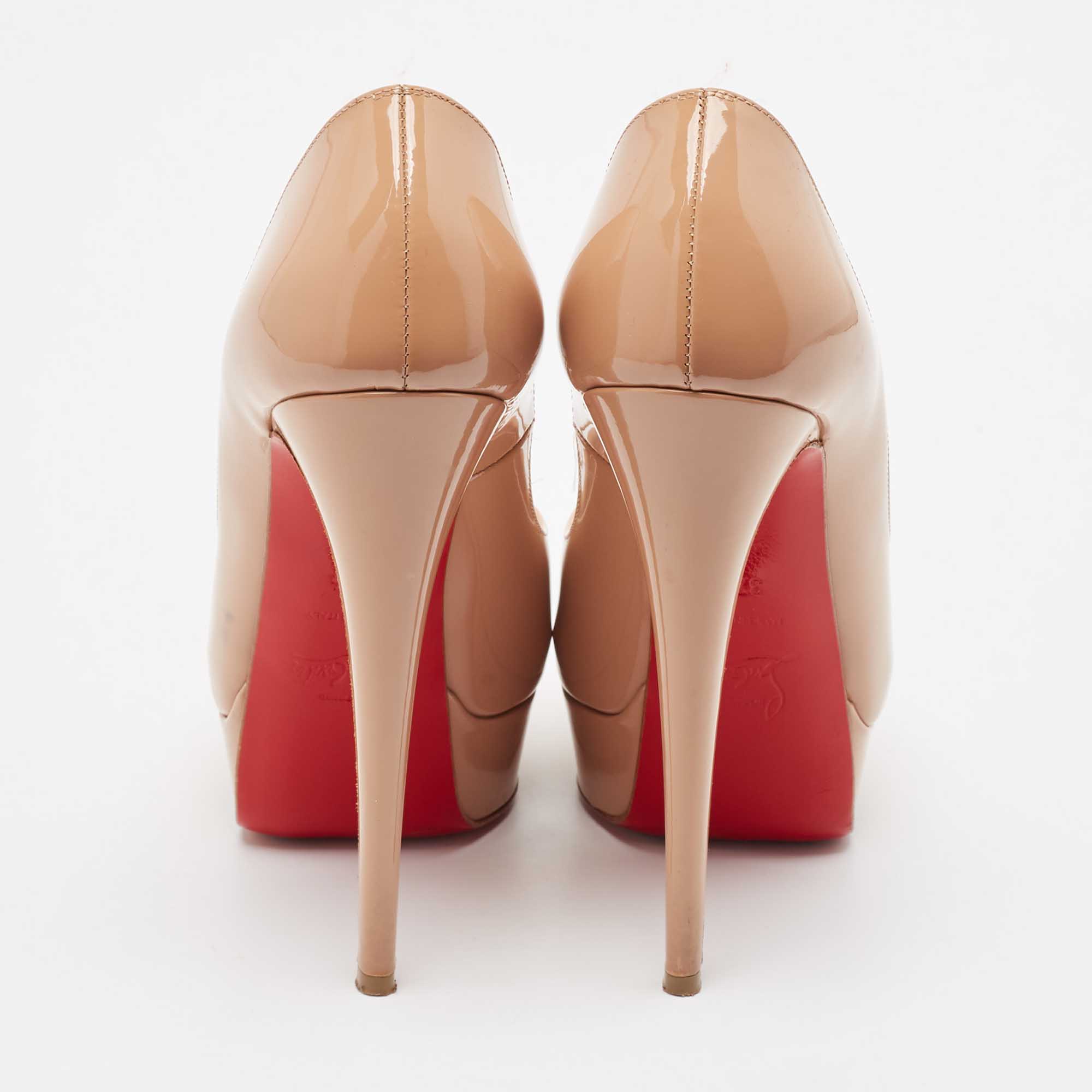 Christian Louboutin Beige Patent Leather Lady Peep Pumps Size 37.5