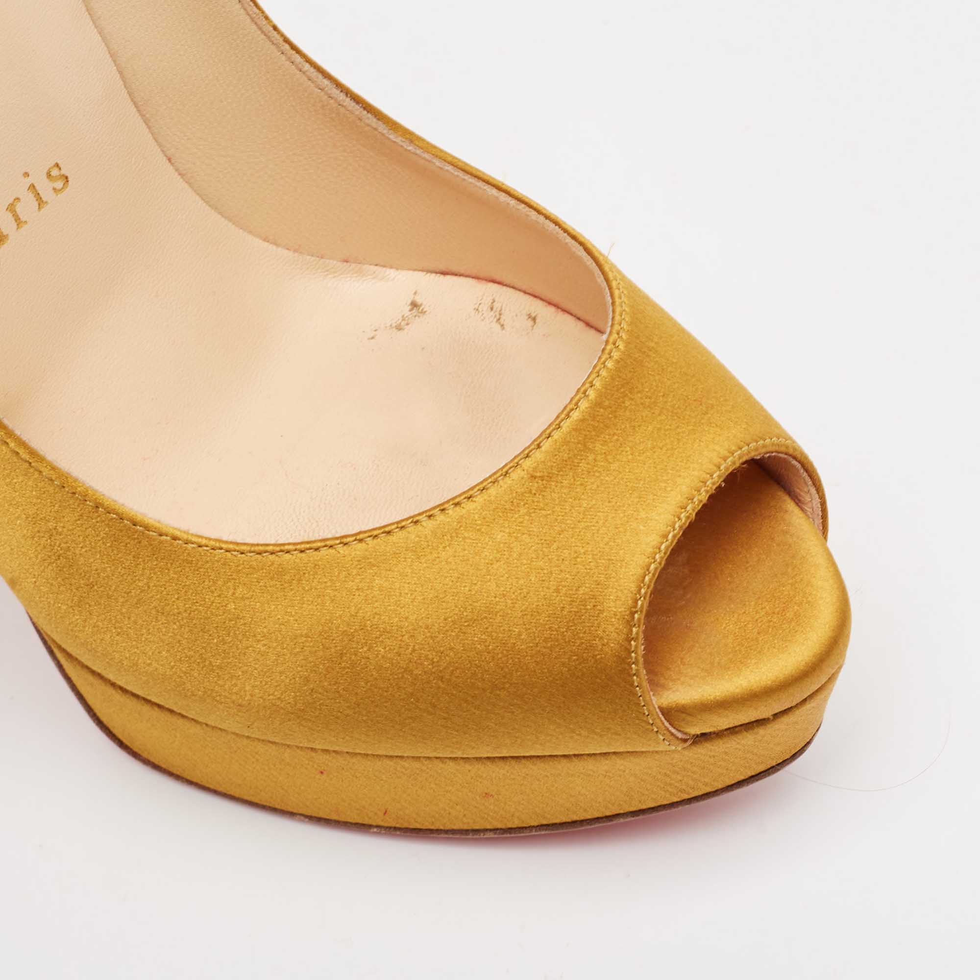 Christian Louboutin Yellow Satin Lady Peep Pumps Size 37.5