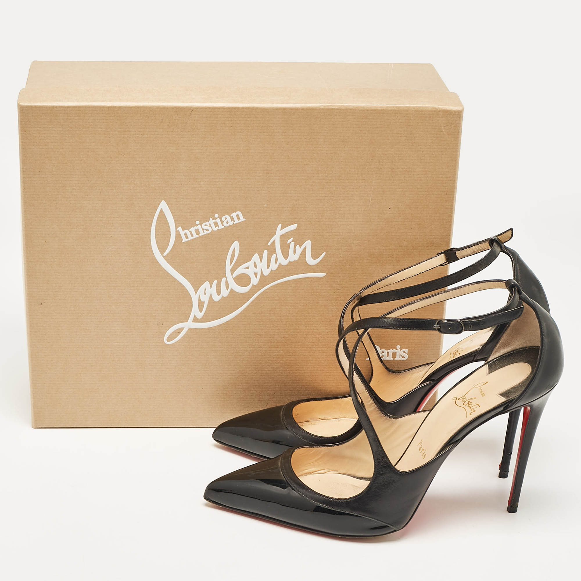 Christian Louboutin Black Patent And Leather Crossfliketa Pumps 40.5