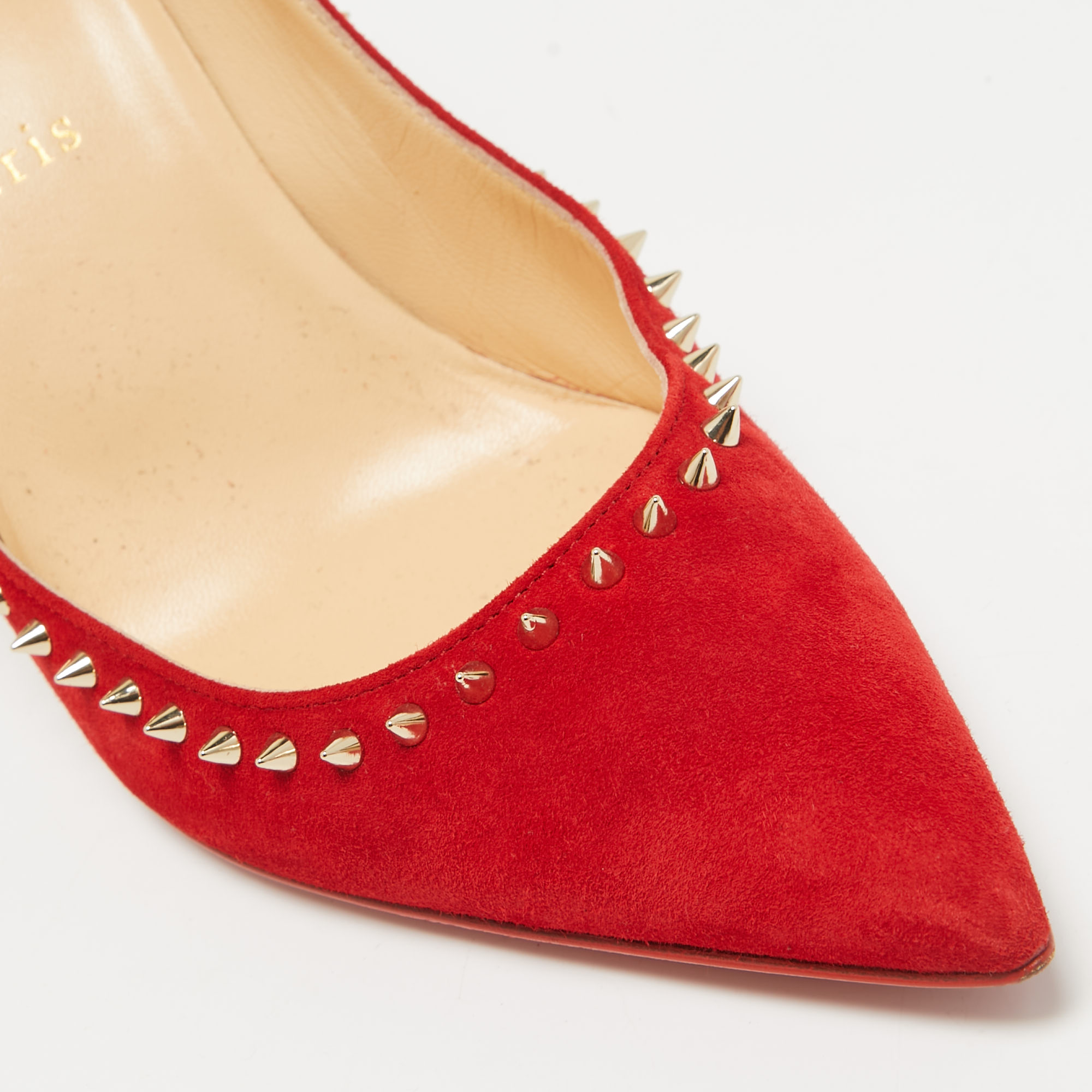 Christian Louboutin Red Suede Anjalina Spikes Pumps Size 38