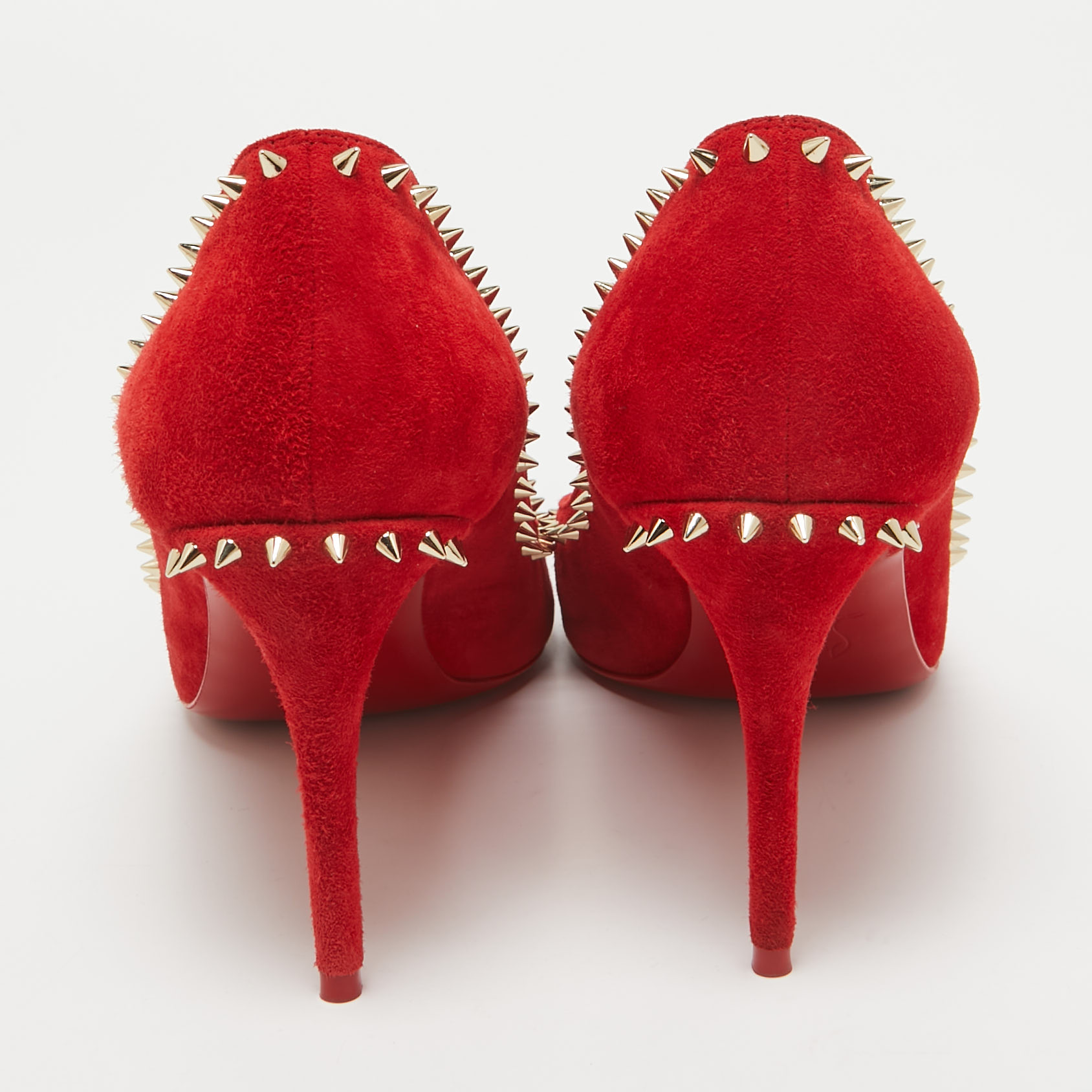 Christian Louboutin Red Suede Anjalina Spikes Pumps Size 38