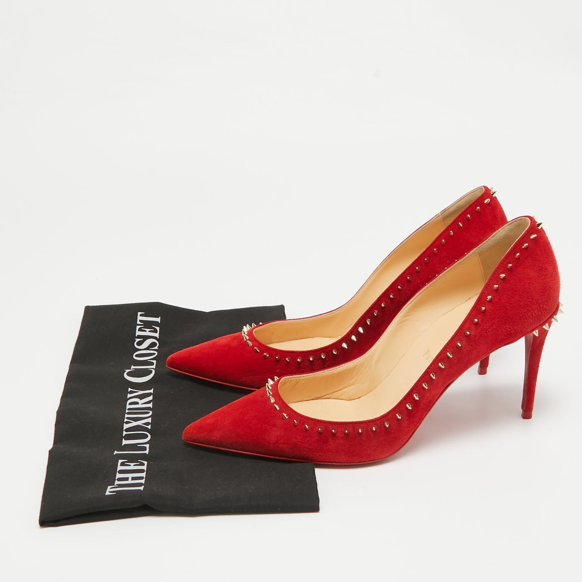 Christian Louboutin Red Suede Anjalina Spikes Pumps Size 38