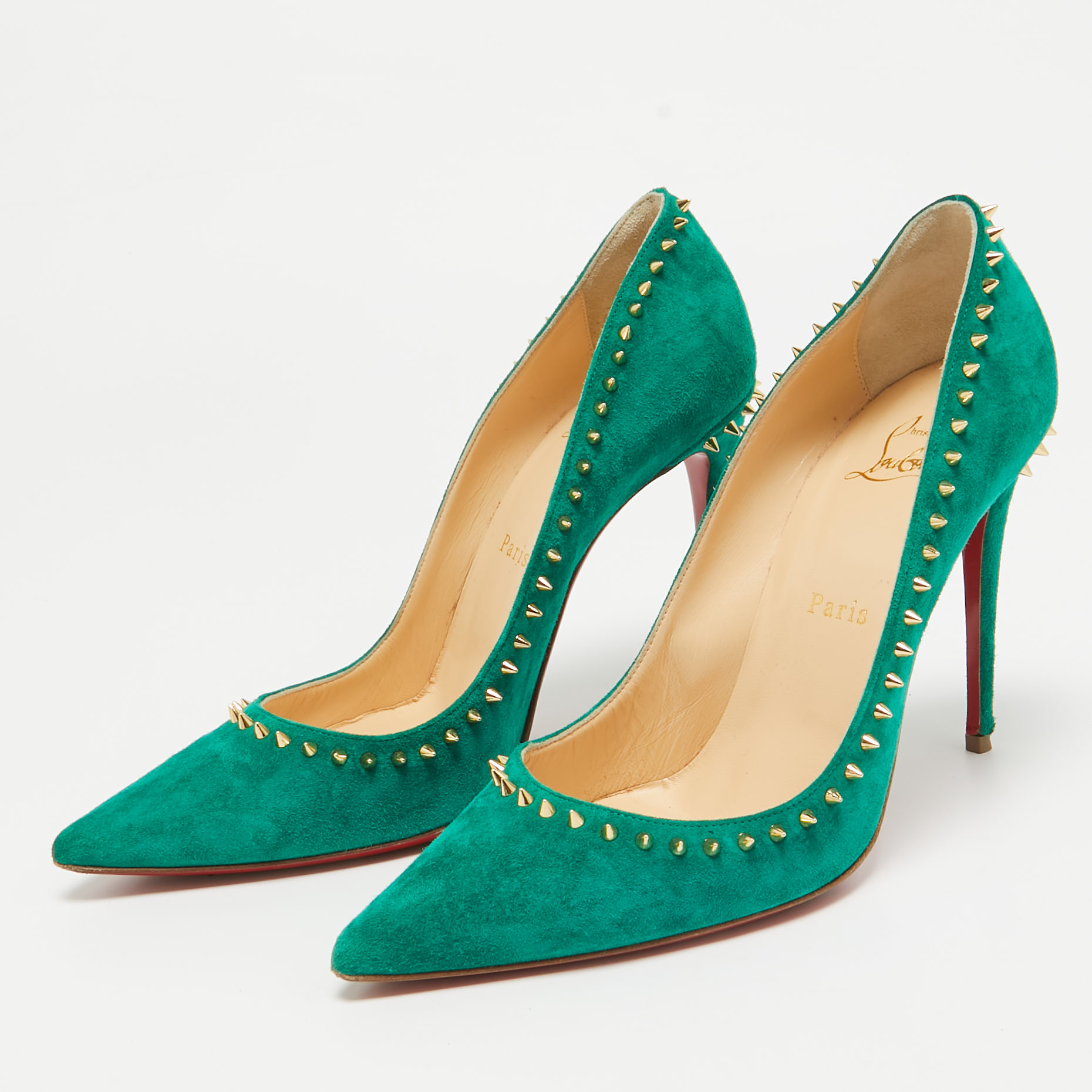 Christian Louboutin Green Suede Anjalina Pumps Size 38