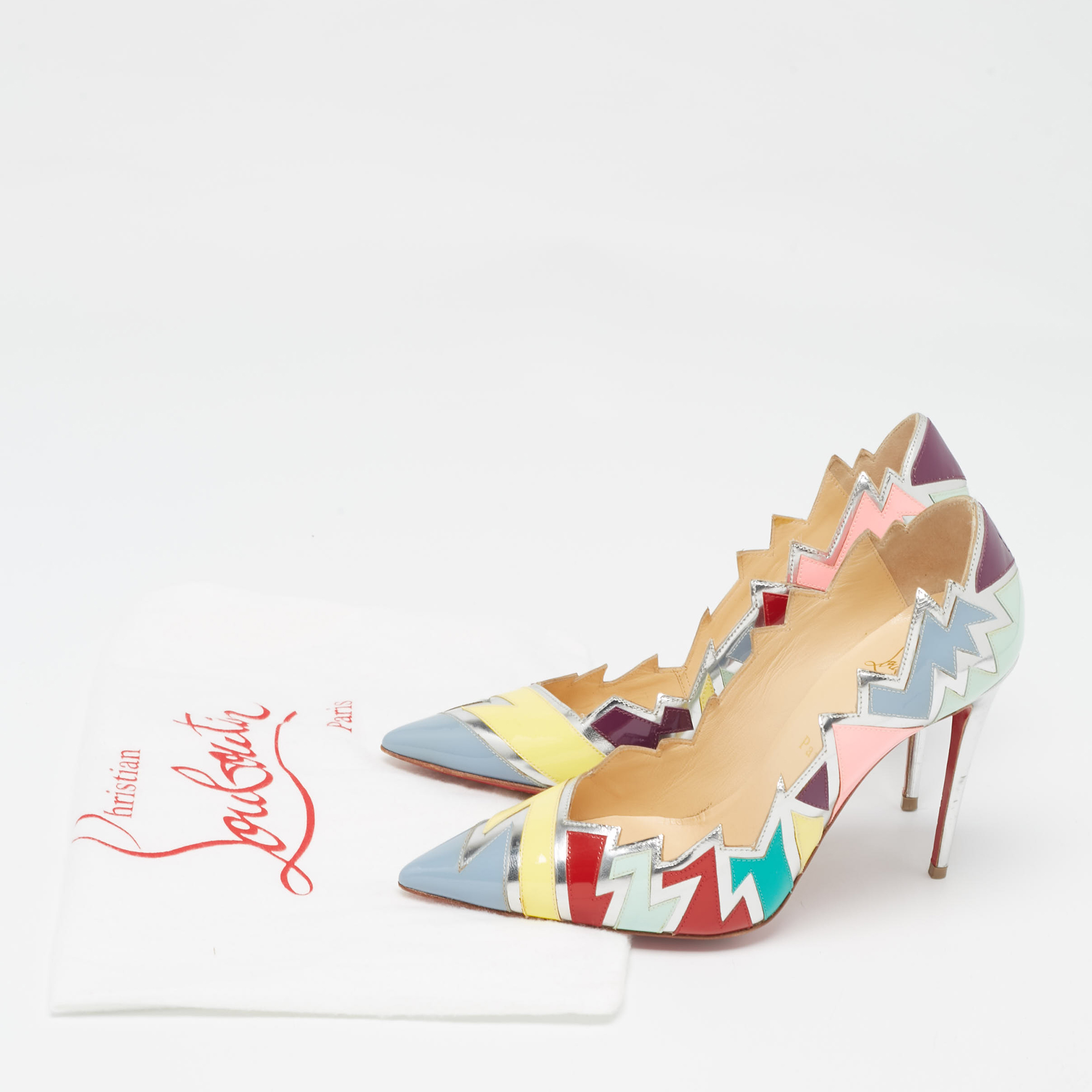 Christian Louboutin Multicolor Patent Leather Explotek Zig-Zag Pumps Size 38