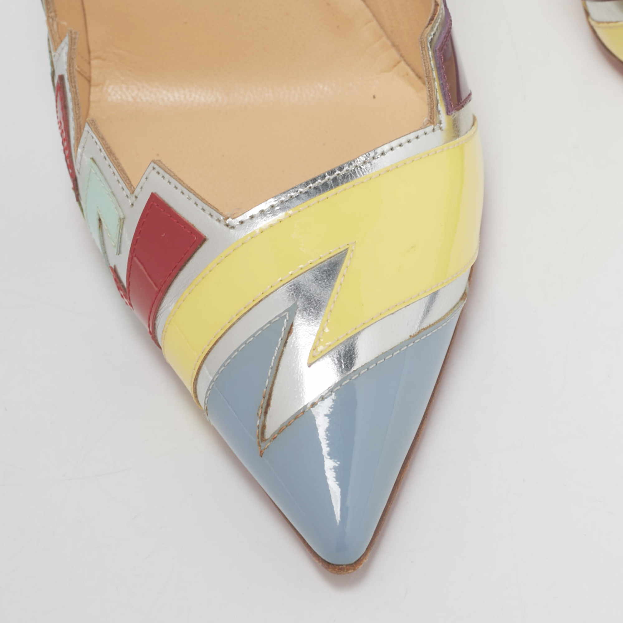 Christian Louboutin Multicolor Patent Leather Explotek Zig-Zag Pumps Size 38