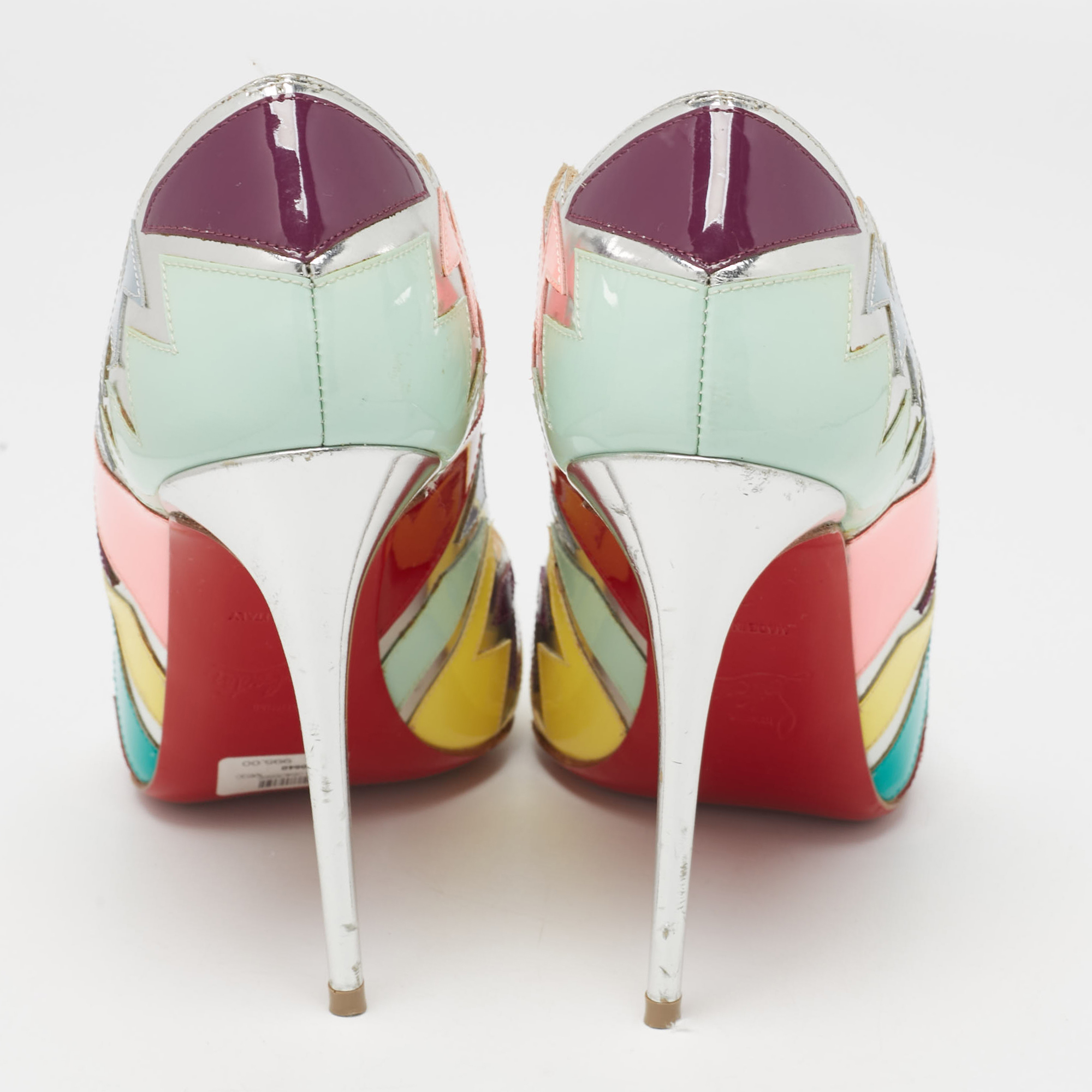 Christian Louboutin Multicolor Patent Leather Explotek Zig-Zag Pumps Size 38